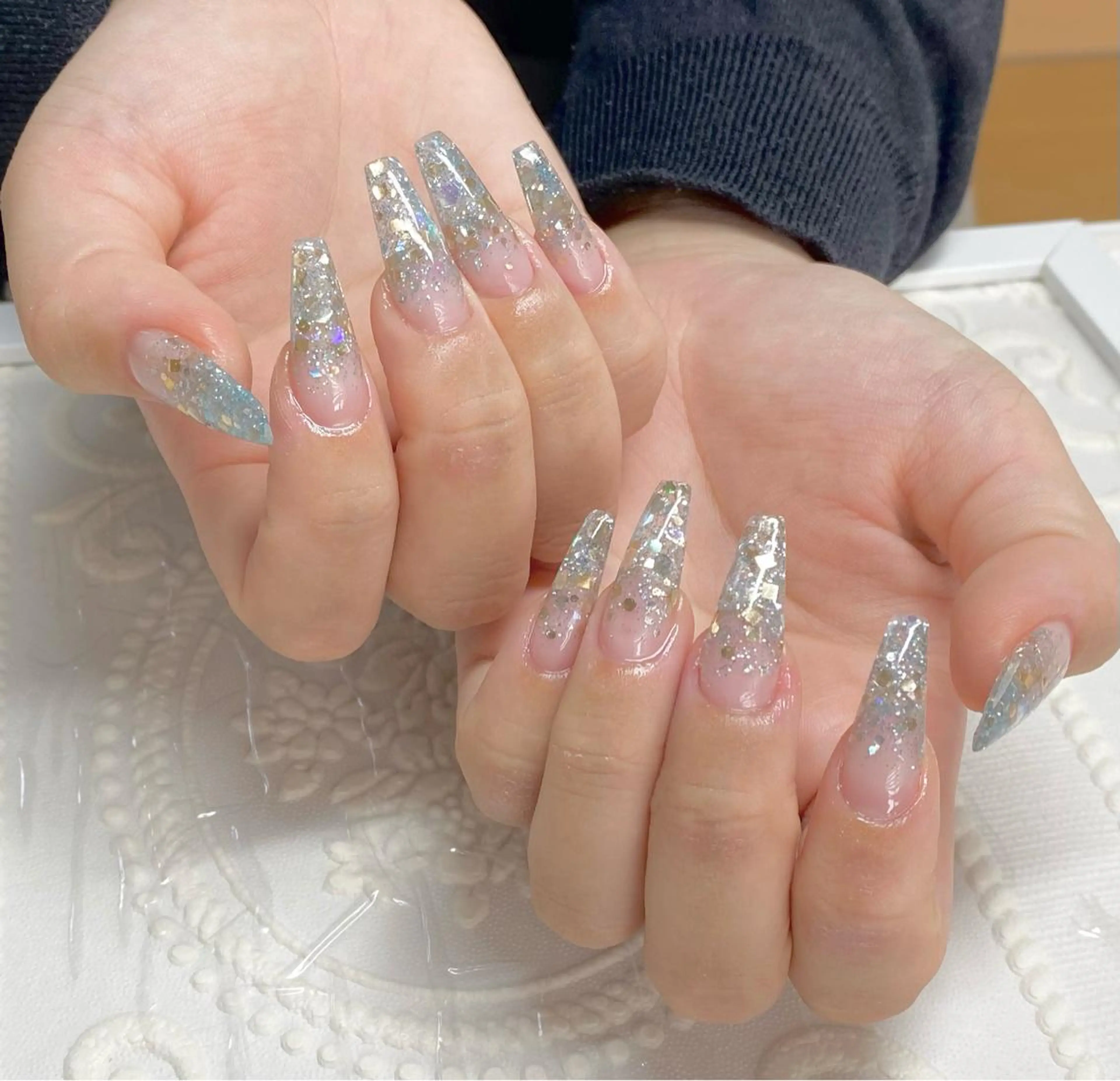 ロング ネイル ホログラムネイル スクエアネイル ハンドネイル lune nail_2017のその他イメージ