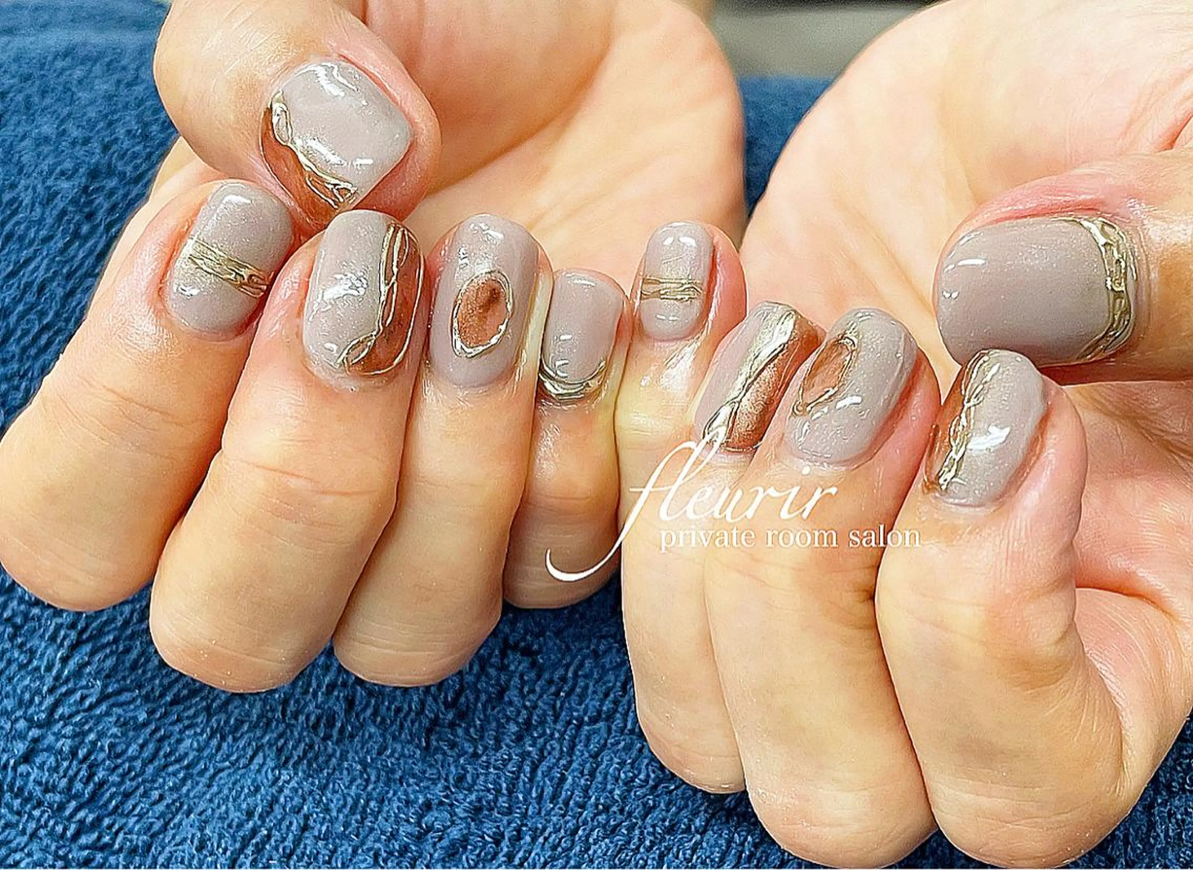 ネイル アートネイル べっ甲ネイル 長さ出し ジェルネイル ゴールド フルリール 【プライベートサロンのネイルデザイン