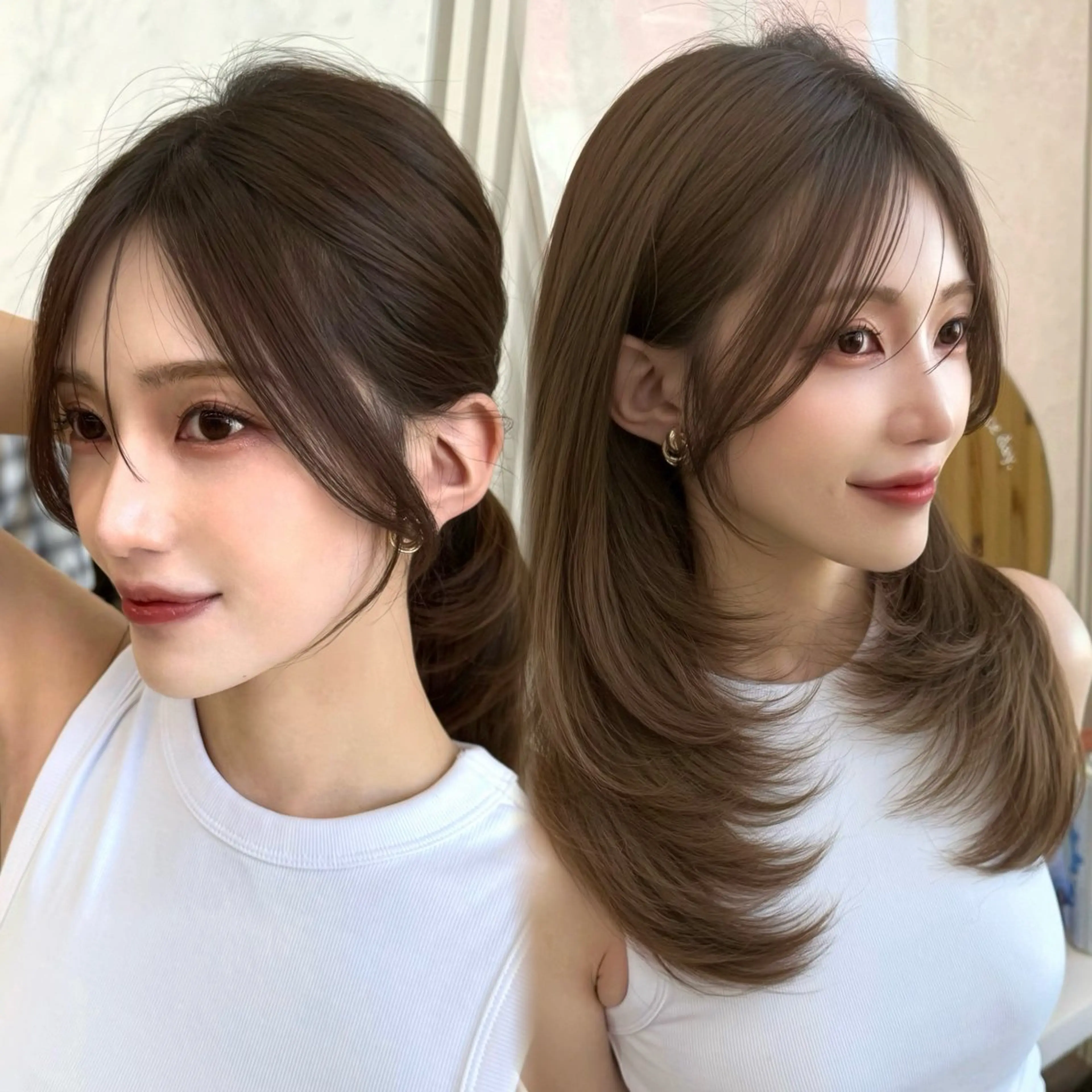 ミディアム カラー カット ヘアカラー トリートメント 似合わせレイヤー 透明感カラーのヘアスタイル