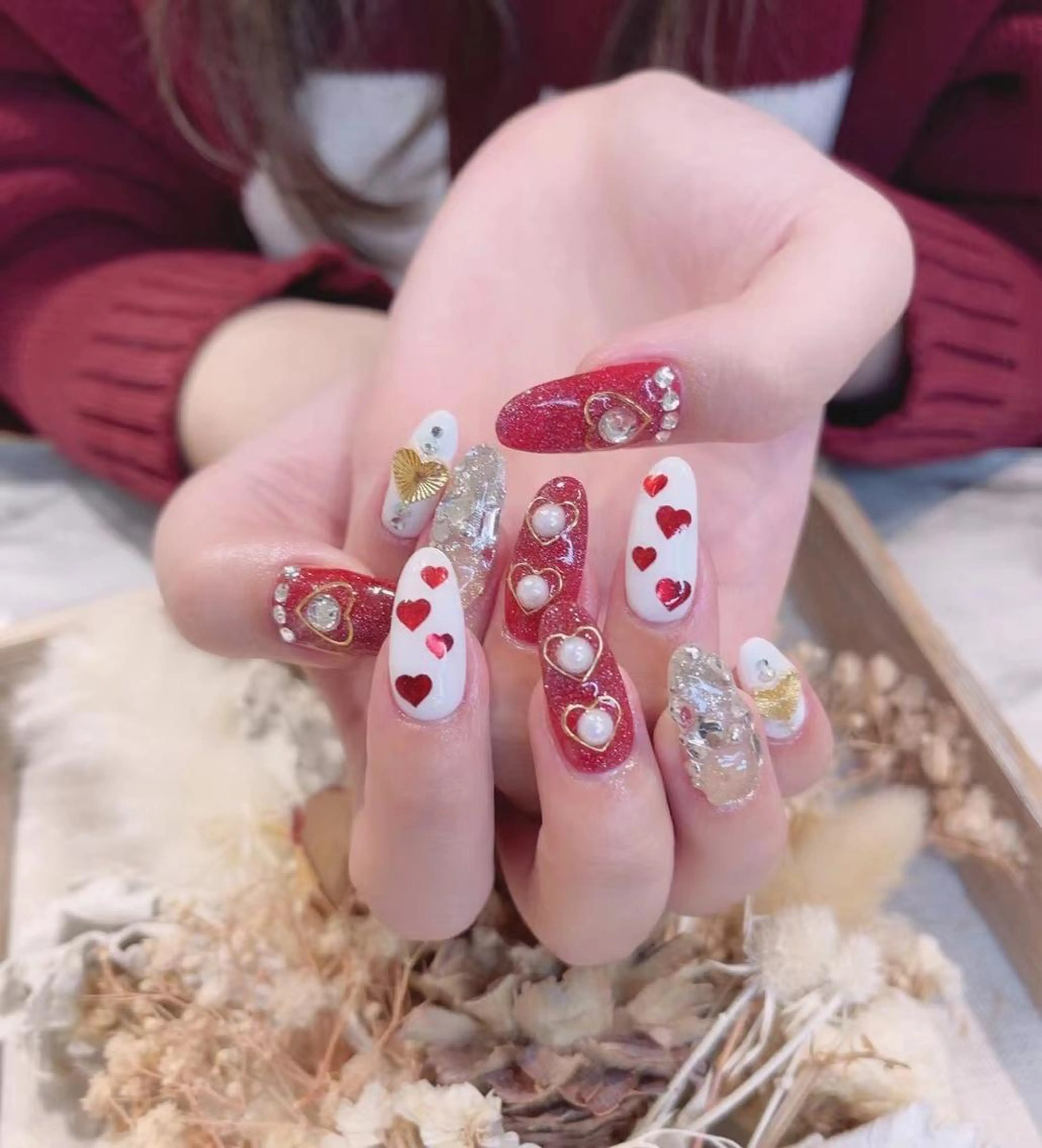 ネイル ハート 赤色 Babarla Nailのネイルデザイン