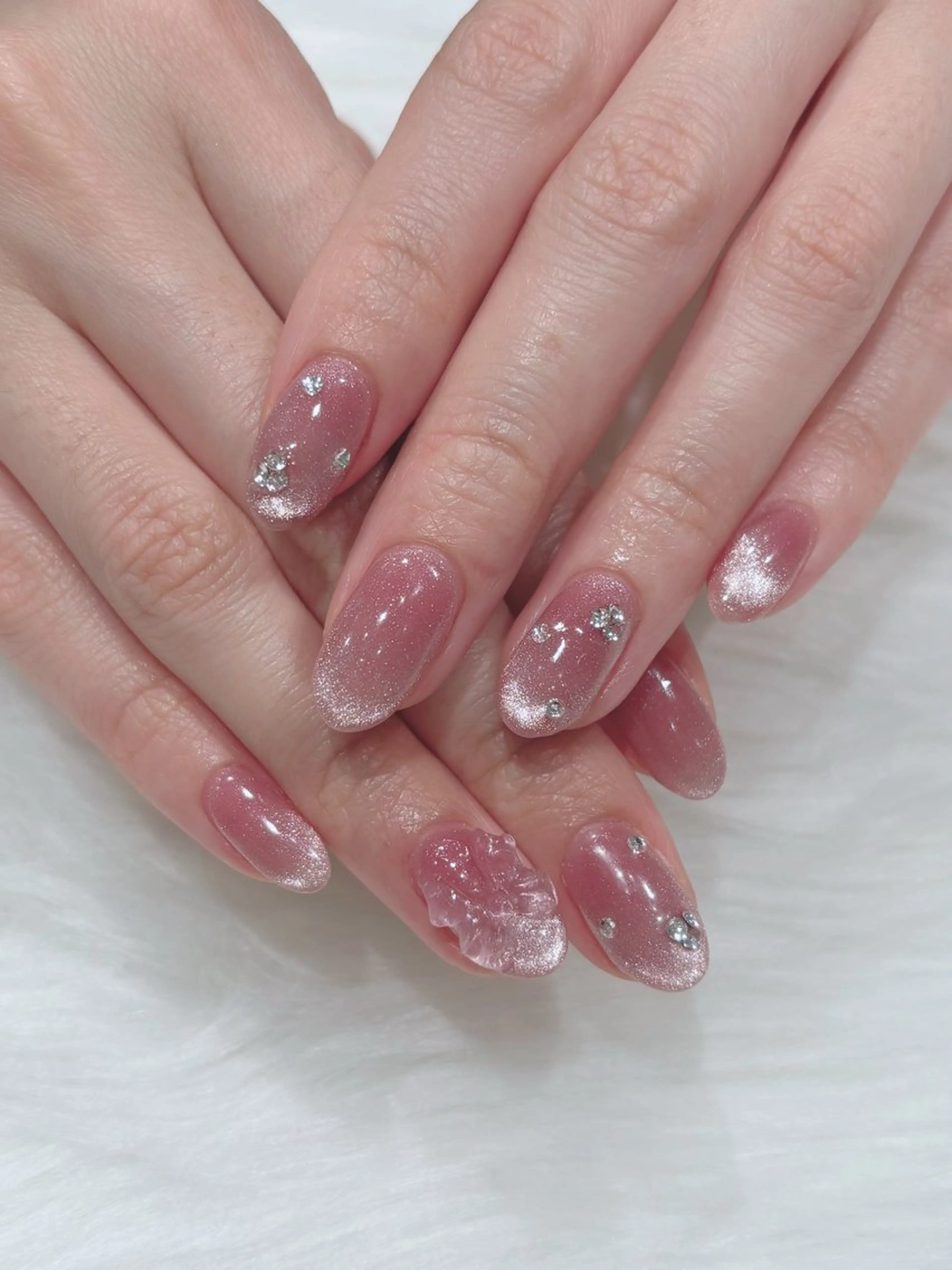 ネイル マグネットネイル ピンク ハンドネイル SAKURA ʚ🎀ɞのネイルデザイン