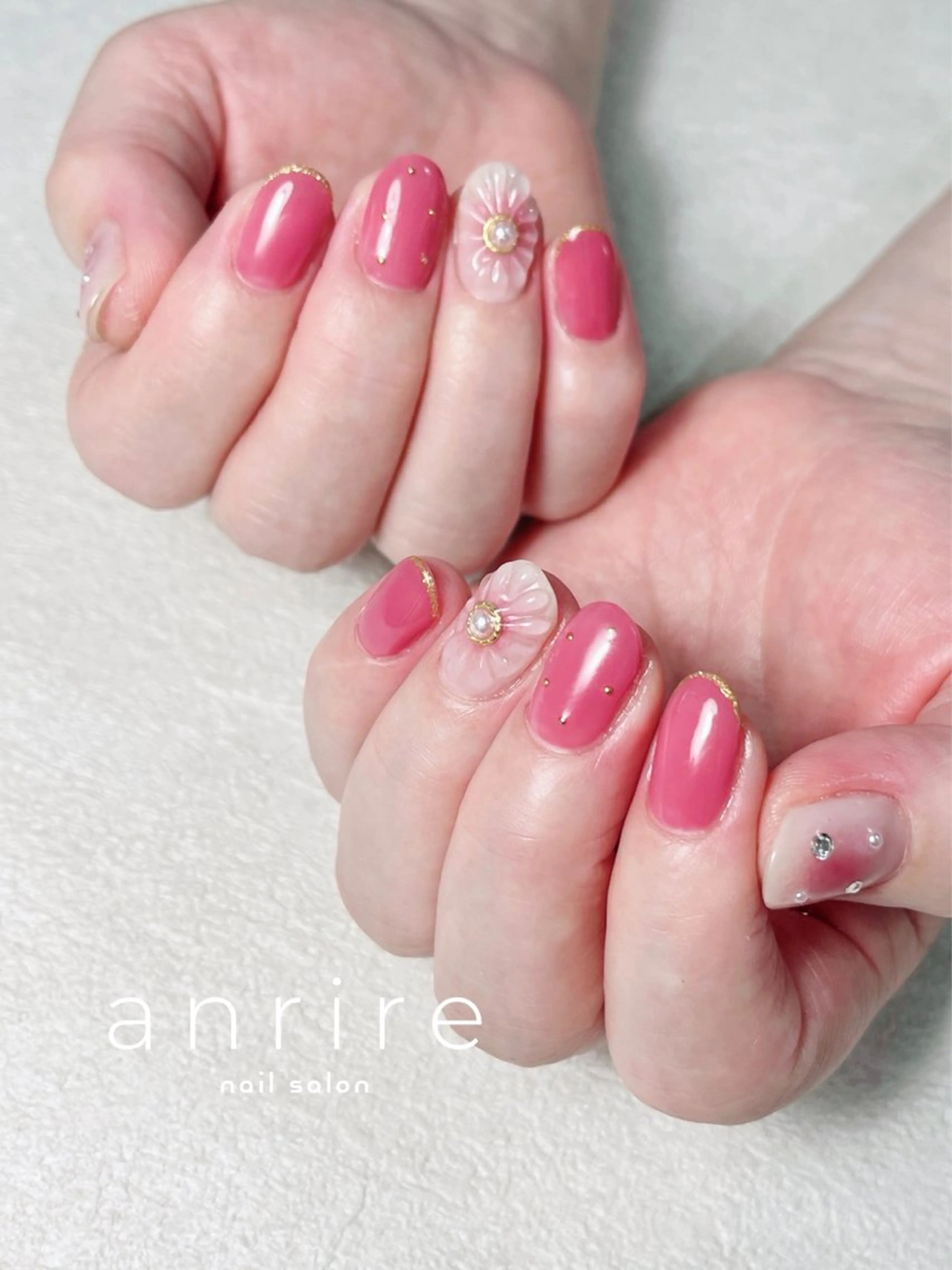 ネイル 桜ネイル ドット フラワーネイル ジェルネイル ラメ(グリッター) ハンドネイル nail salon anrire〜アンリール〜所属・nailsalon anrireのネイルデザイン