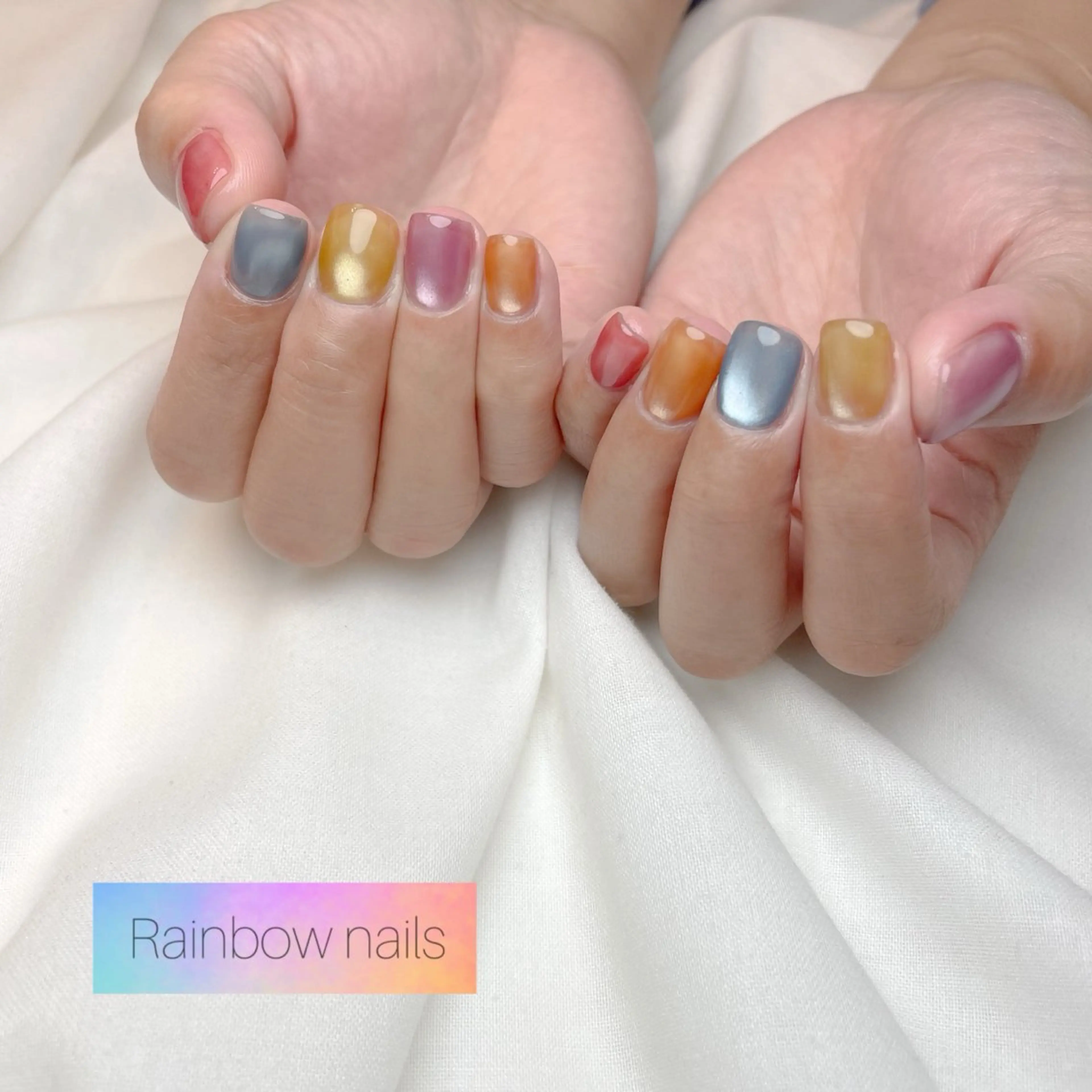 ネイル ハンドネイル Rainbow nailsくろちゃんのネイルデザイン