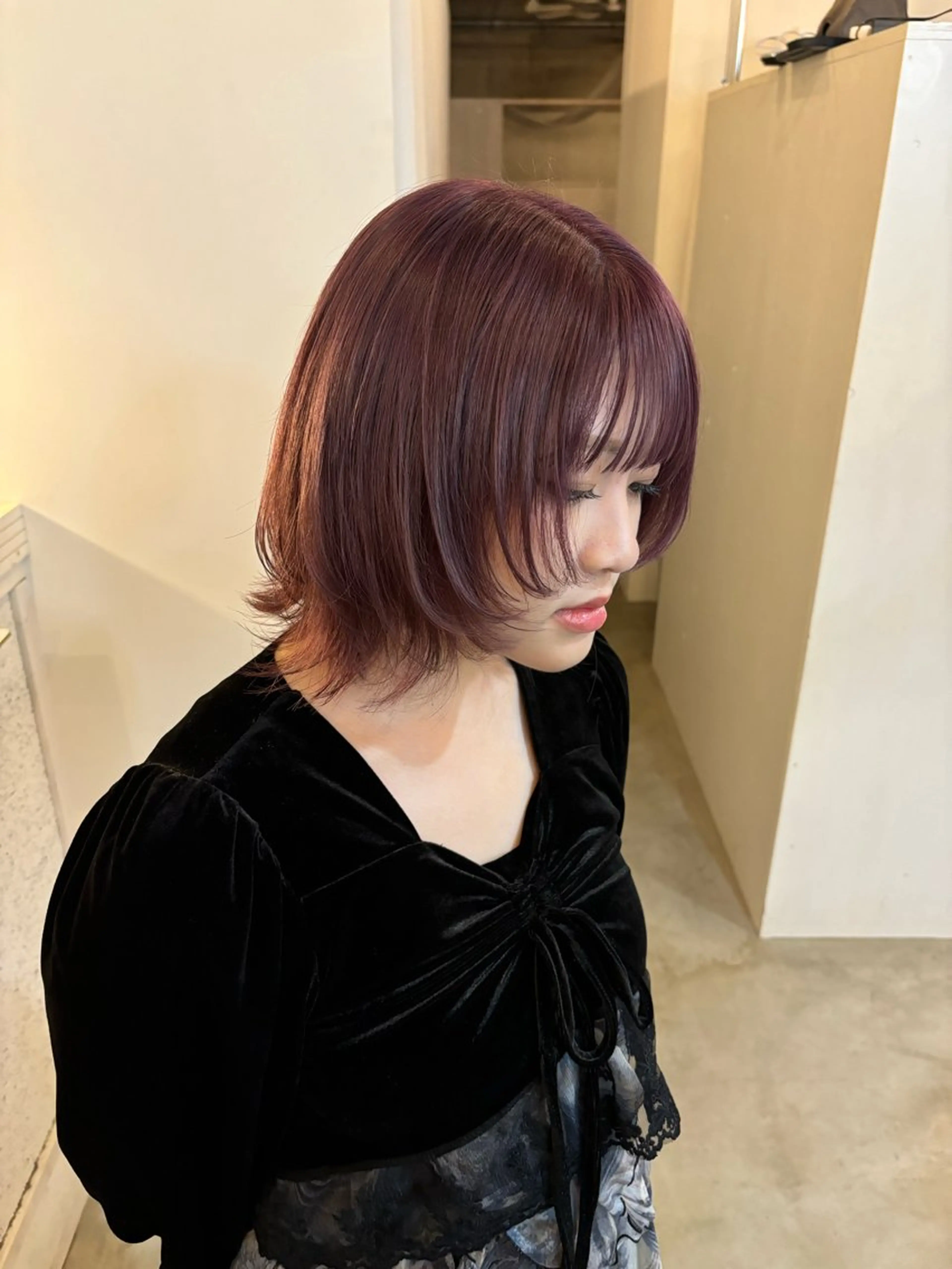 ミディアム カラー ブリーチ カシス ラベンダーカラー ヘアカラー トリートメント 🌼ピンク/レッド/ アレンジ/Mei🌼のヘアスタイル