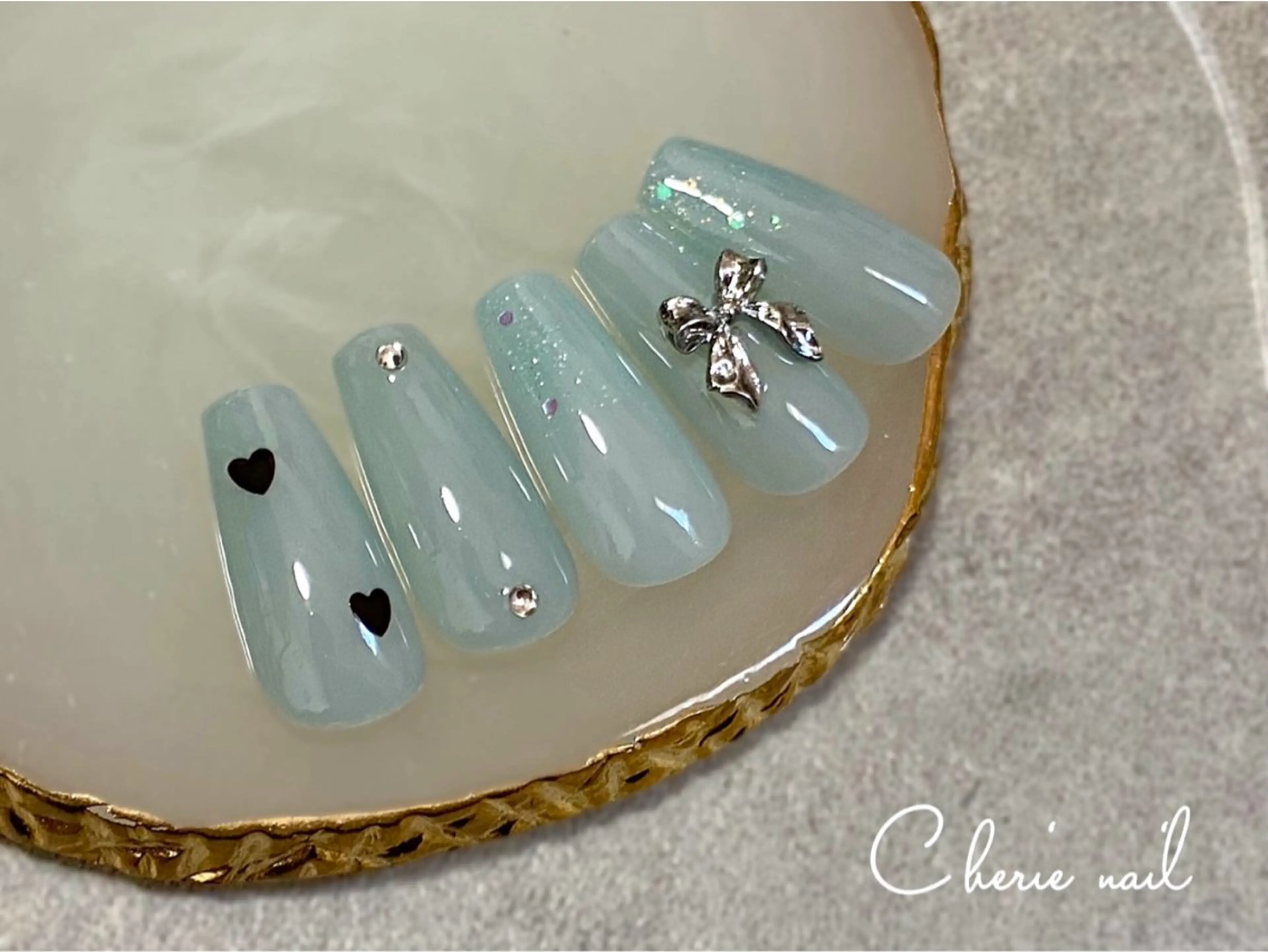 ネイル ジェルネイル リボン ワンホンネイル Cherienail yunaのネイルデザイン