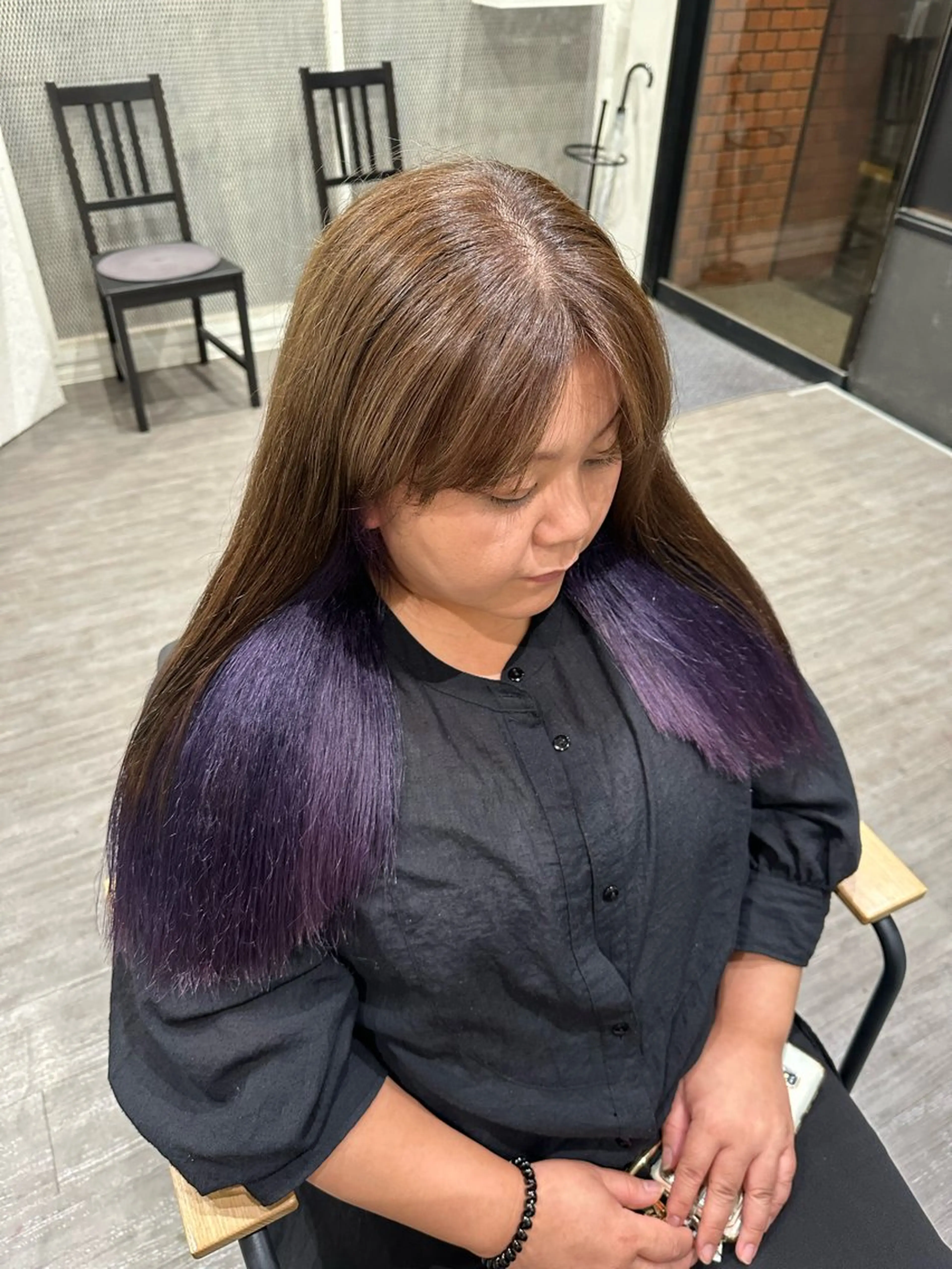 セミロング カラー パープルカラー ヘアカラー トリートメント 艶髪レイヤー上田 紗也🇰🇷💗のヘアスタイル