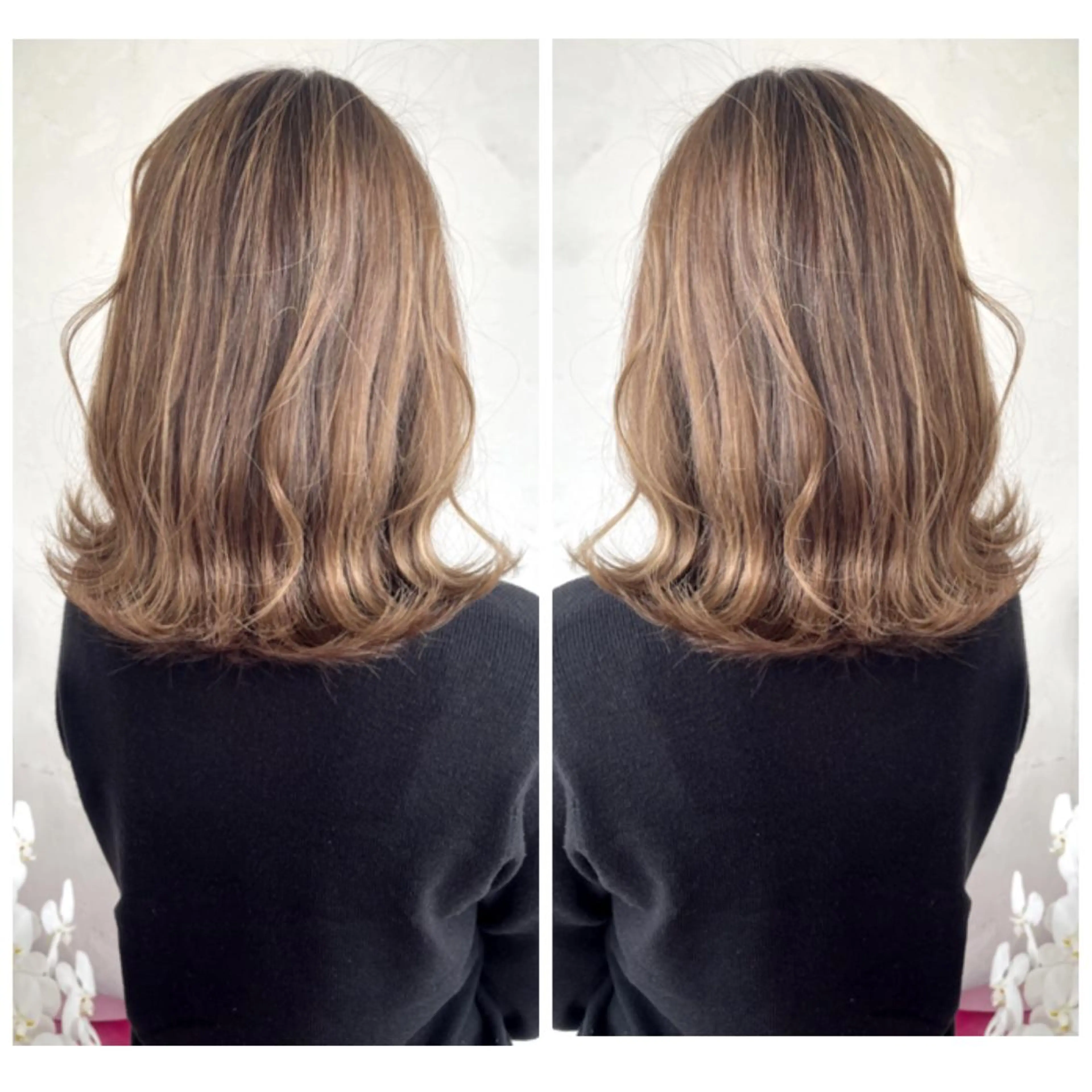 ミディアム カラー バレイヤージュ ブラウンカラー ココアブラウン デザインカラー グラデーションカラー カット ヘアカラー 京都大人女性ショート 徒歩1分/秋山のヘアスタイル