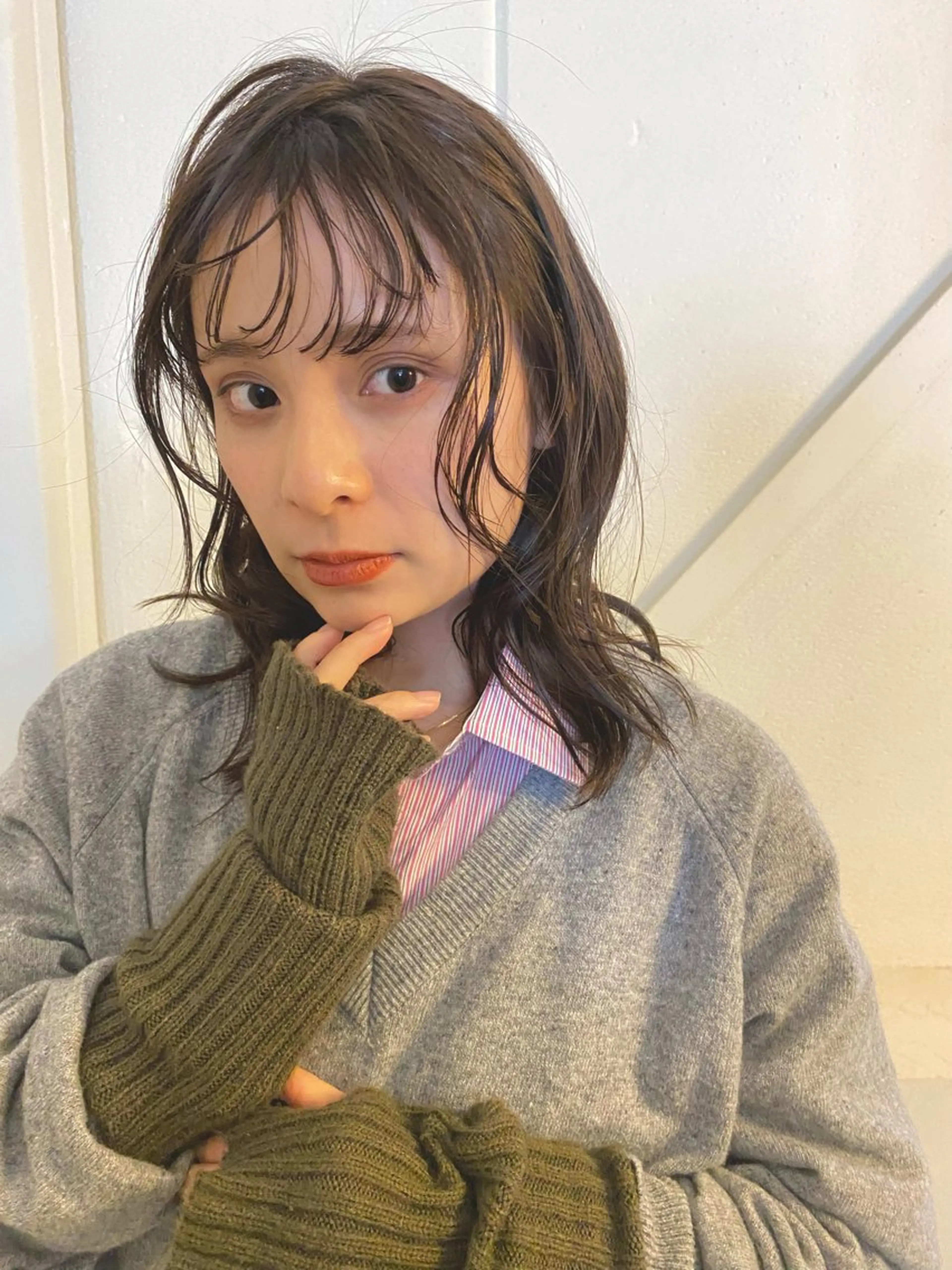 ミディアム カラー パーマ ミディアムパーマ グレージュ ニュアンスパーマ カット ヘアカラー パーマ トリートメント 森貴裕/ベージュ/ パーマ/オリーブのヘアスタイル