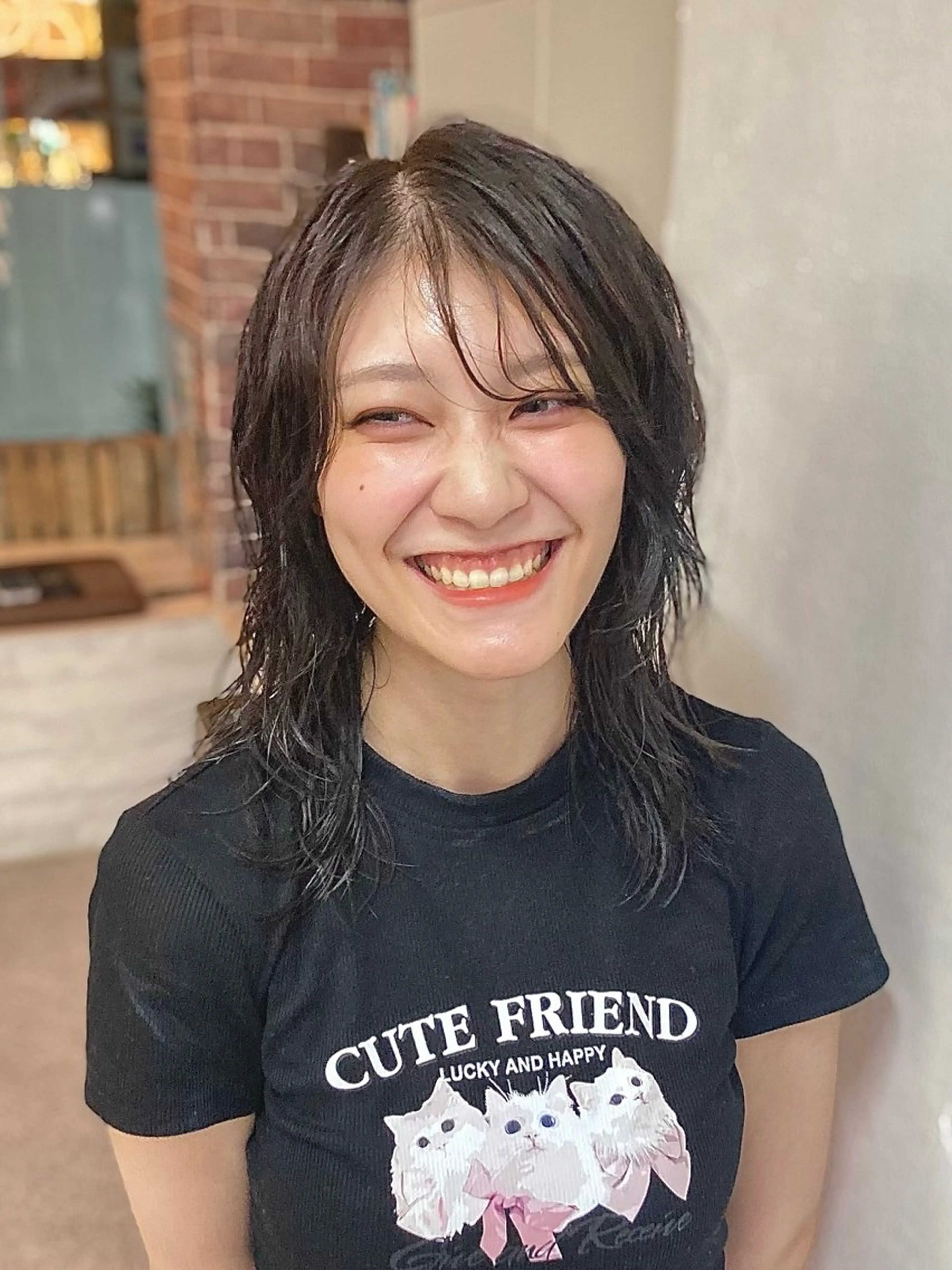 セミロング パーマ ウルフレイヤー エクステ/kokiのヘアスタイル