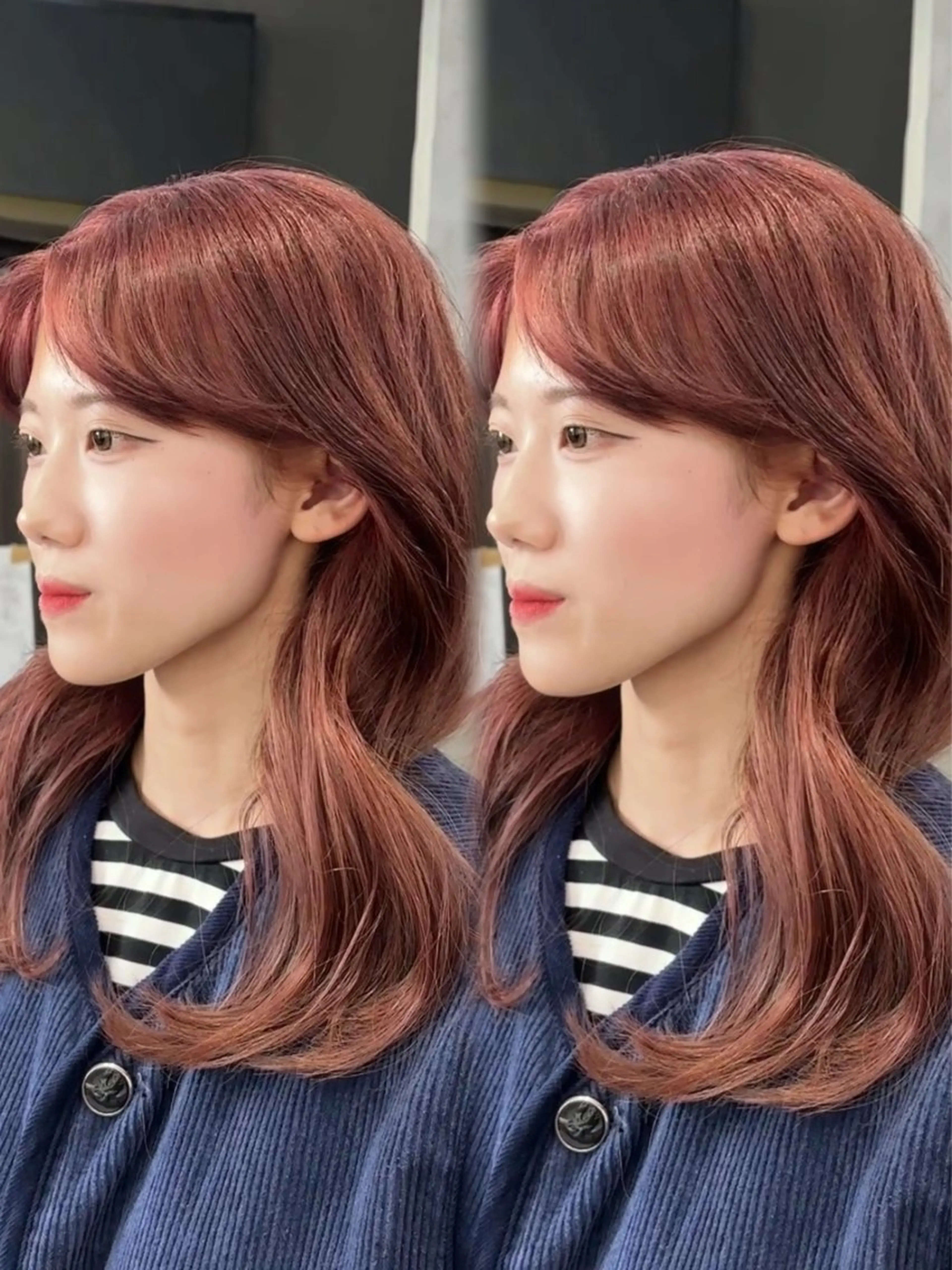 ロング ヘアカラー トリートメント 韓国ヘア/ブリーチ無 しWカラー/オリーブのヘアスタイル