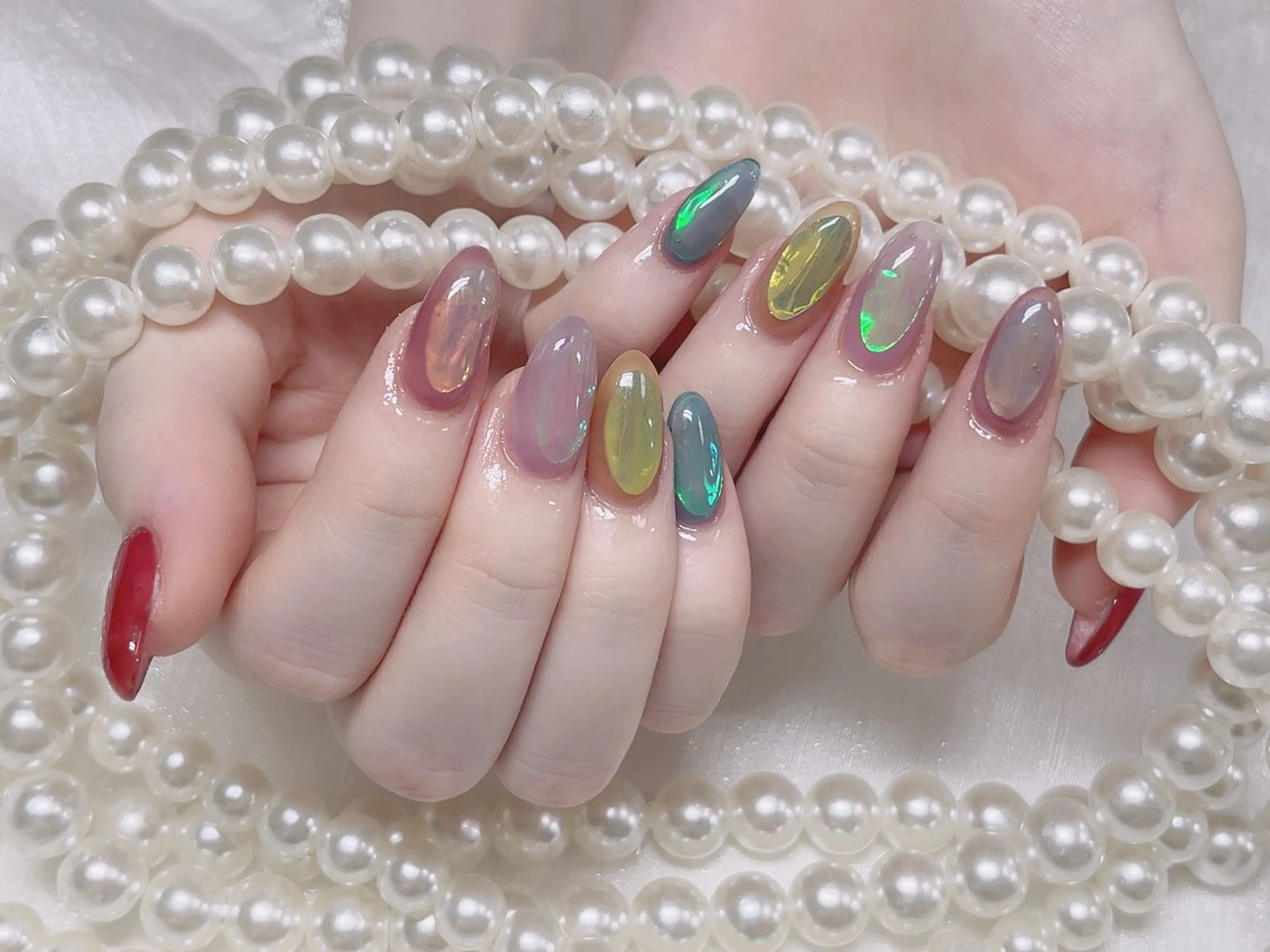 ネイル アートネイル クリアネイル 成人式 長さ出し フラッシュネイル か な🧚‍♀️のネイルデザイン