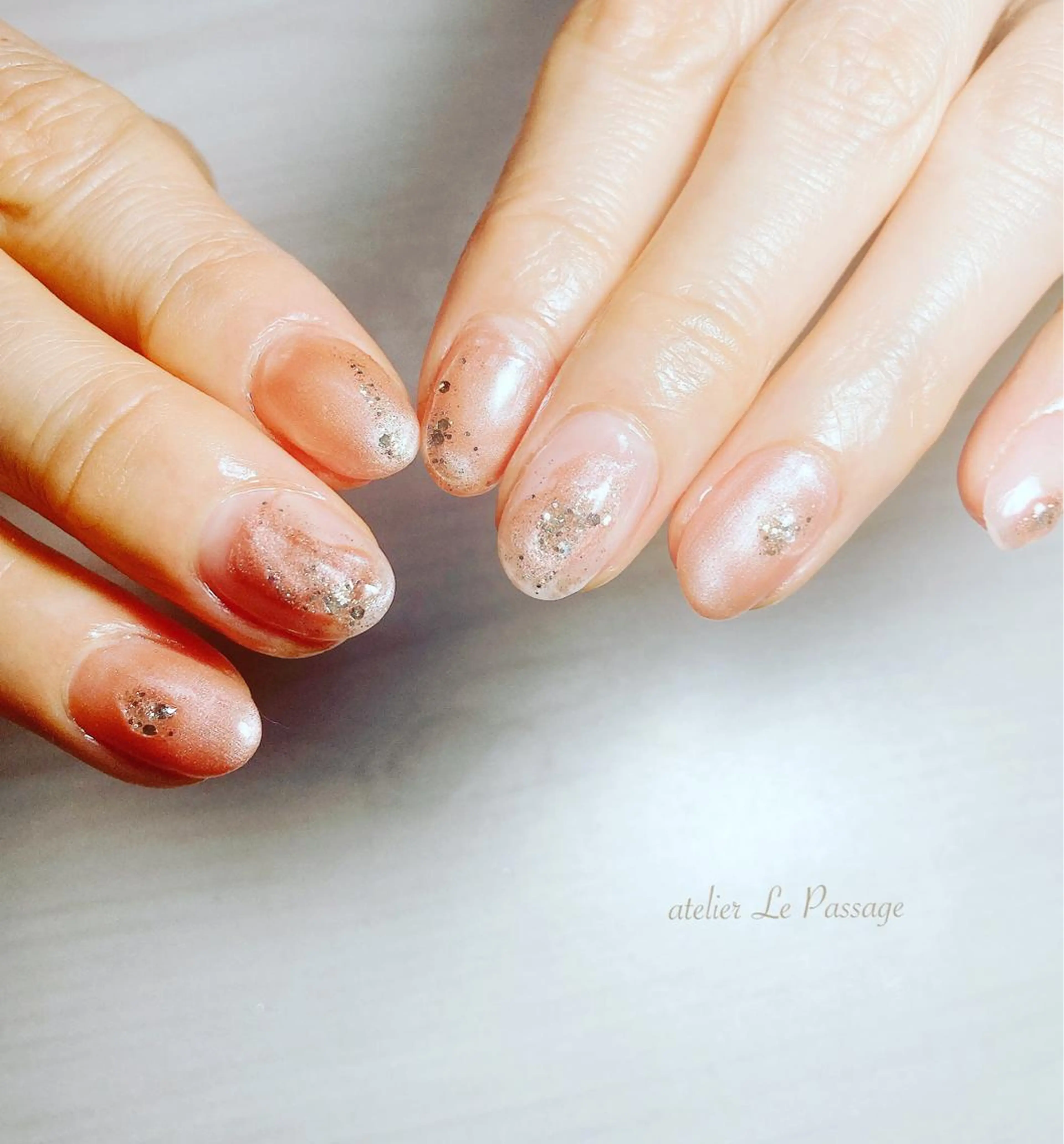 ネイル ジェルネイル ラメ(グリッター) ニュアンスネイル パラジェル 春ネイル Atelier Le Passage所属・h nakatsukaのネイルデザイン