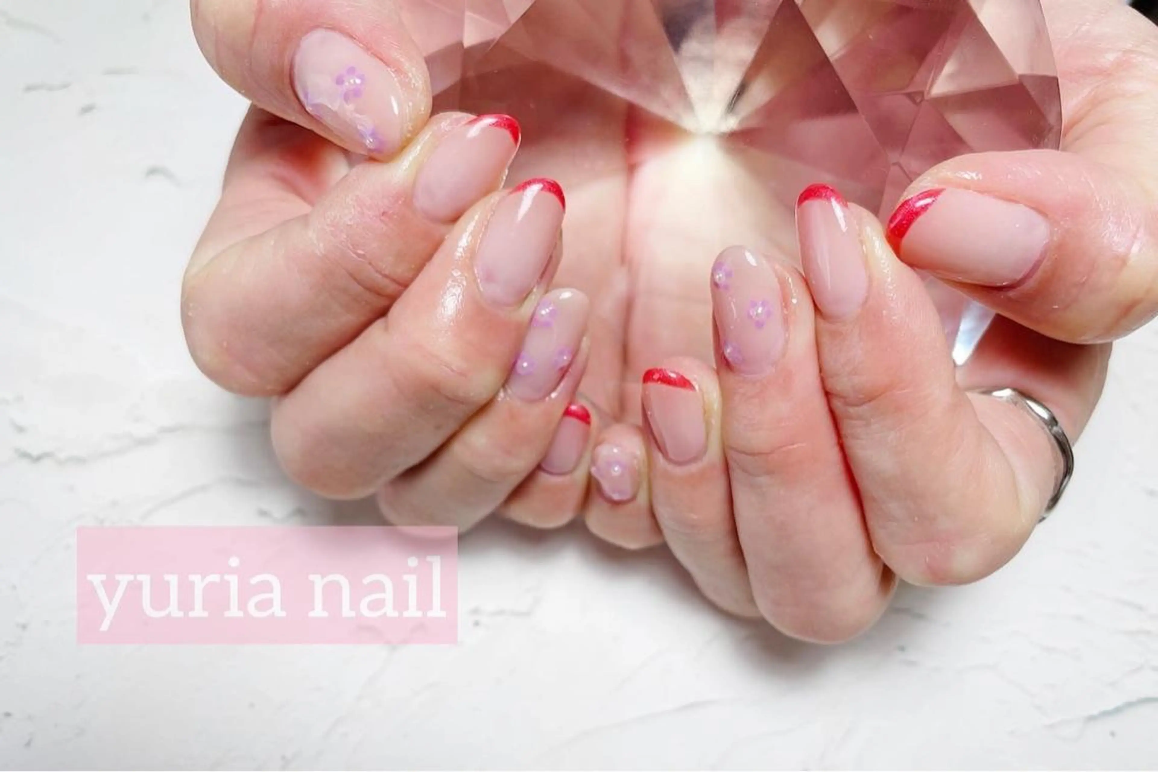 ネイル フレンチネイル ジェルネイル ラメ(グリッター) 赤色 ハンドネイル 小林 ゆりあのネイルデザイン