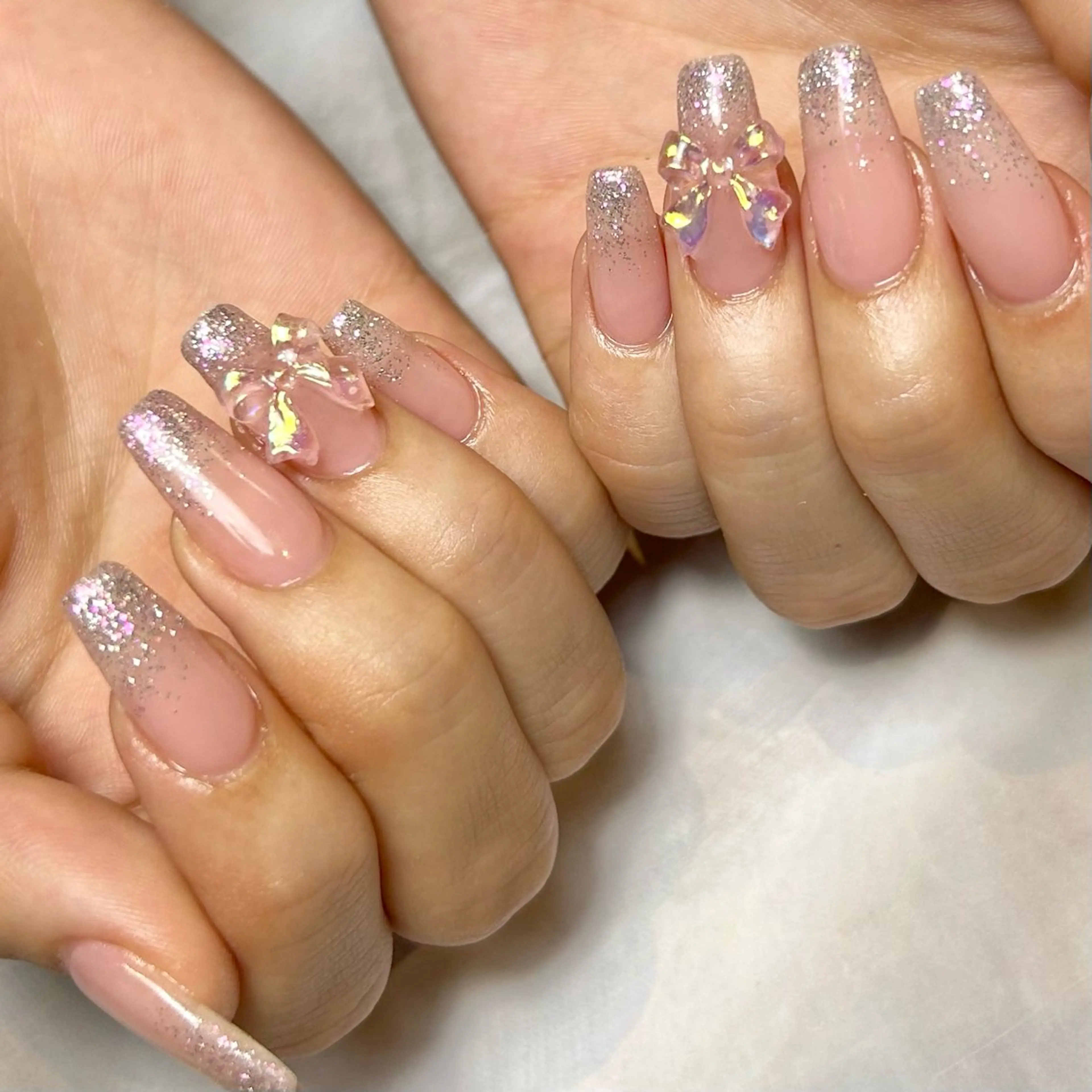 ネイル オーロラネイル リボン シンプルネイル Reflection marikoのネイルデザイン