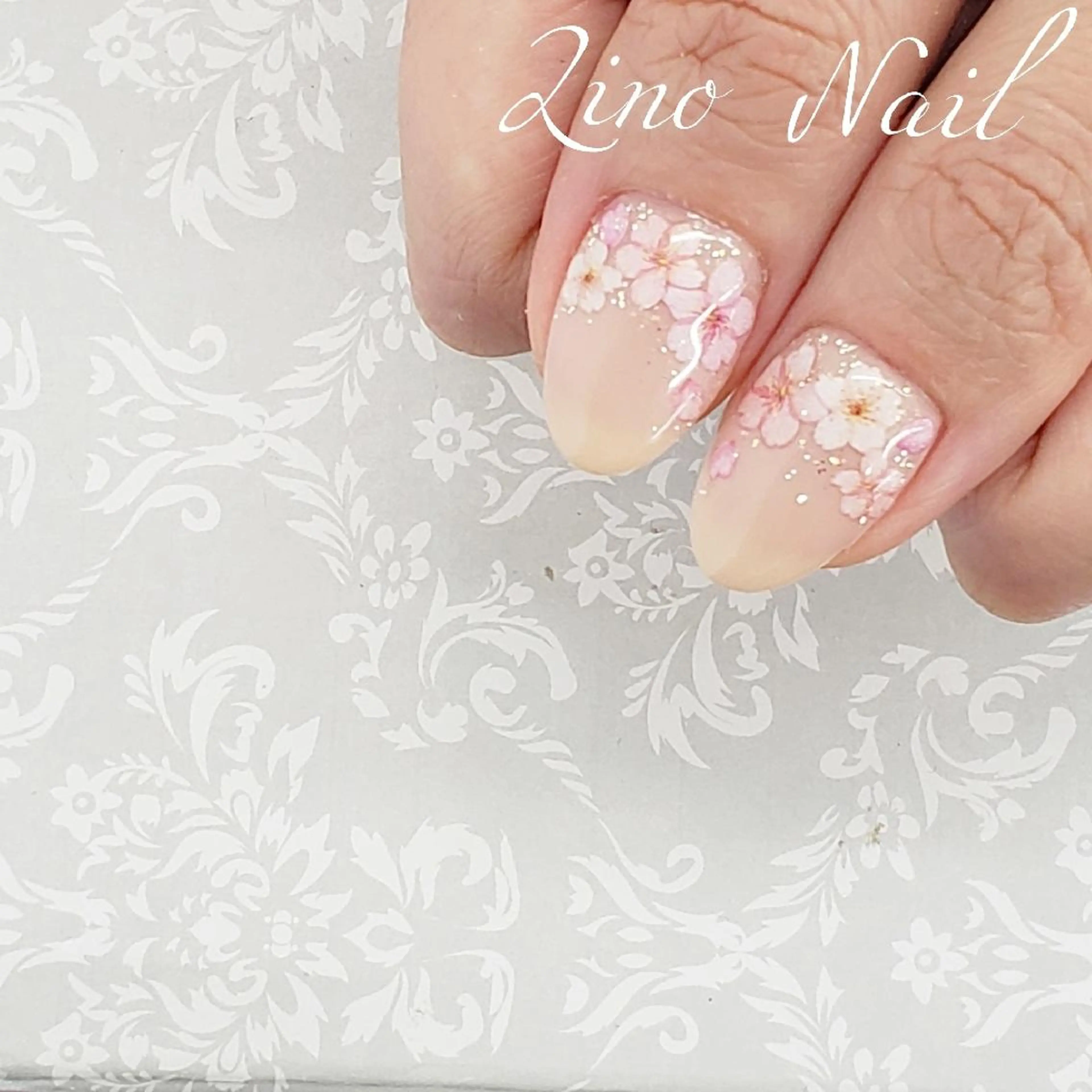 ネイル カジュアル 桜ネイル 入学式 フラワーネイル ジェルネイル ハンドネイル Lino Nailのネイルデザイン