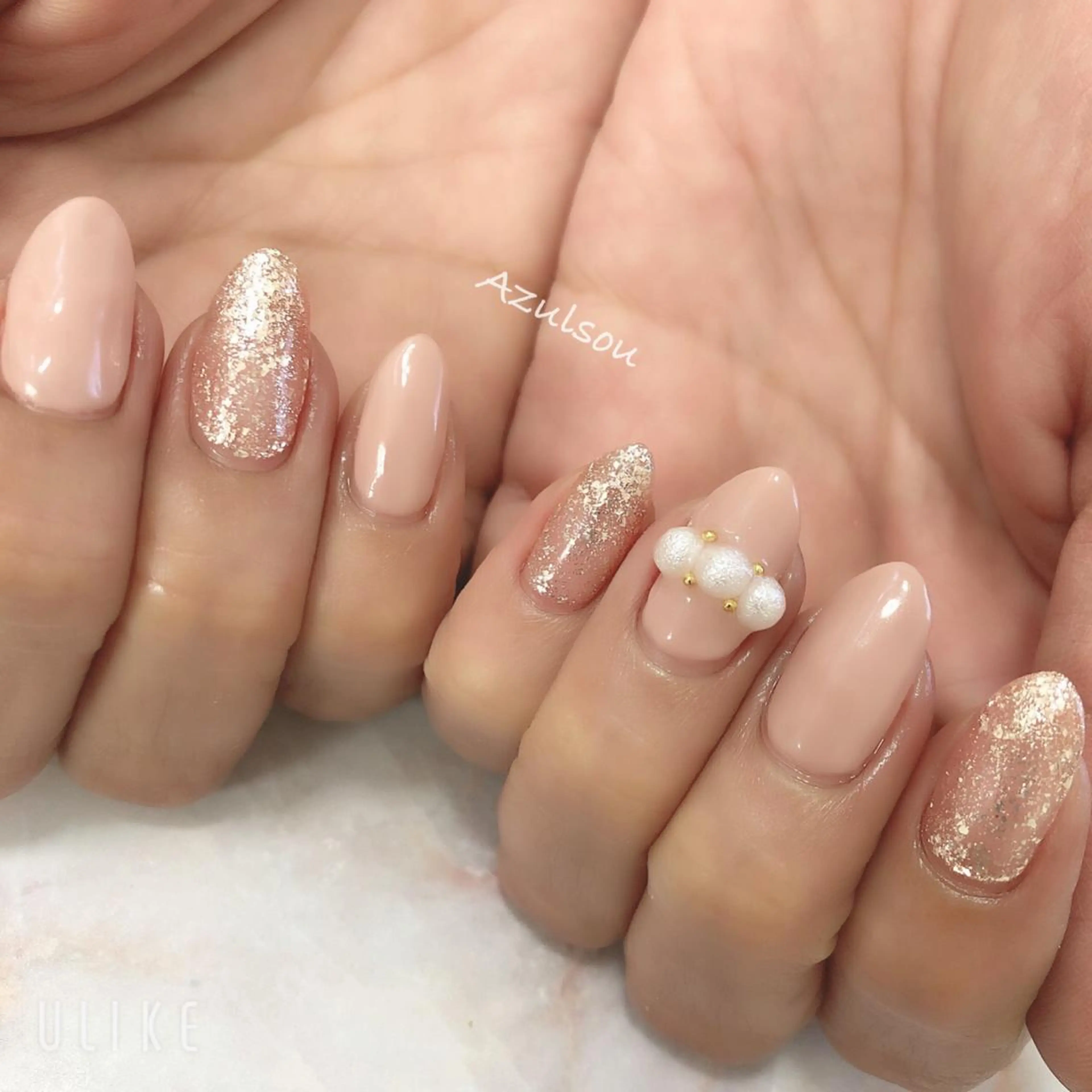 ネイル ジェルネイル 韓国ネイル ラメ(グリッター) ミラーネイル 持ち込み Azulsou 廣川愛のネイルデザイン
