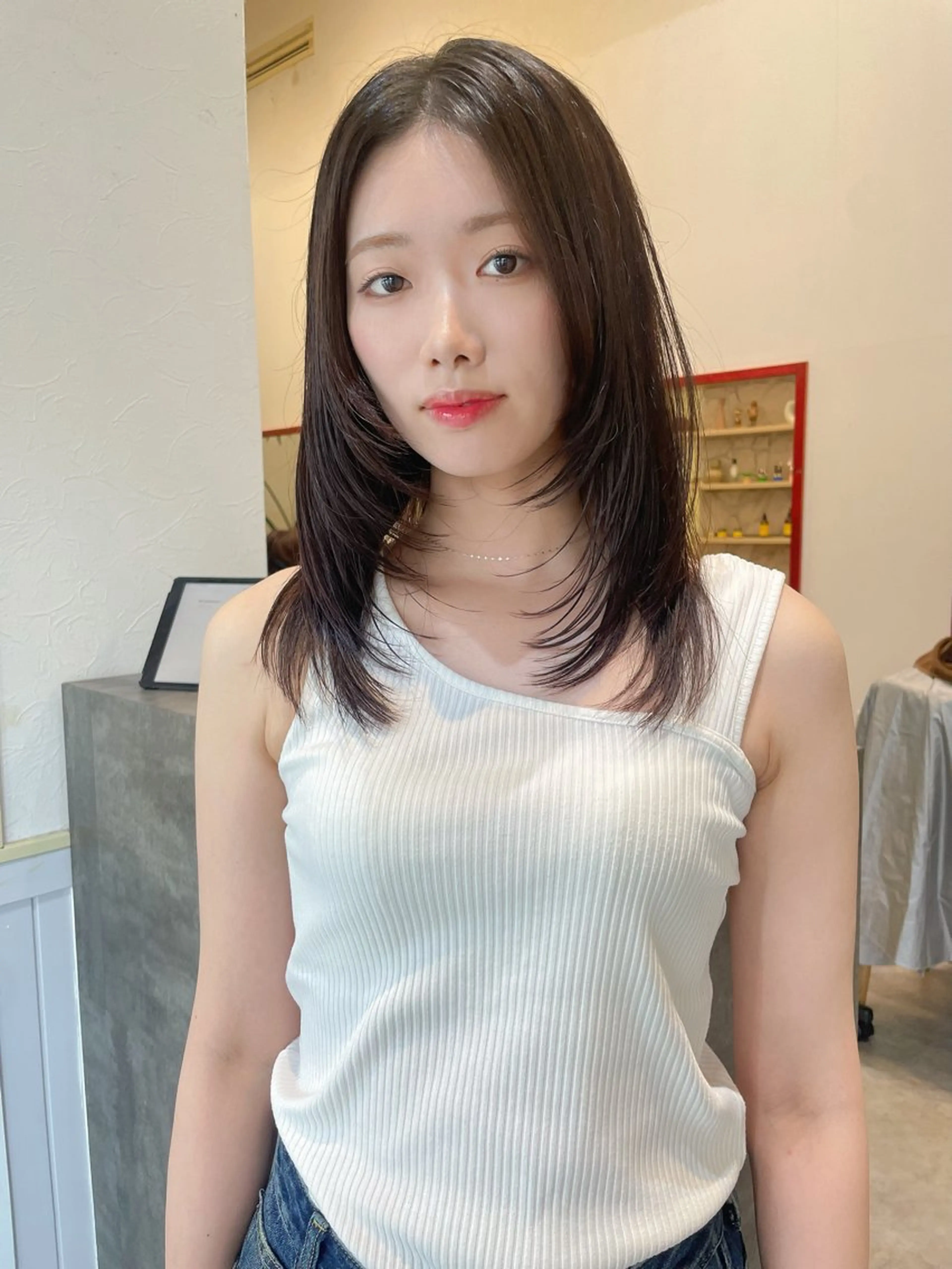 ミディアム 顔まわりレイヤー 顔周りカット レイヤーカット 小顔カット カット 🌈高田大夢似合わせ 透明感カラー🌈のヘアスタイル