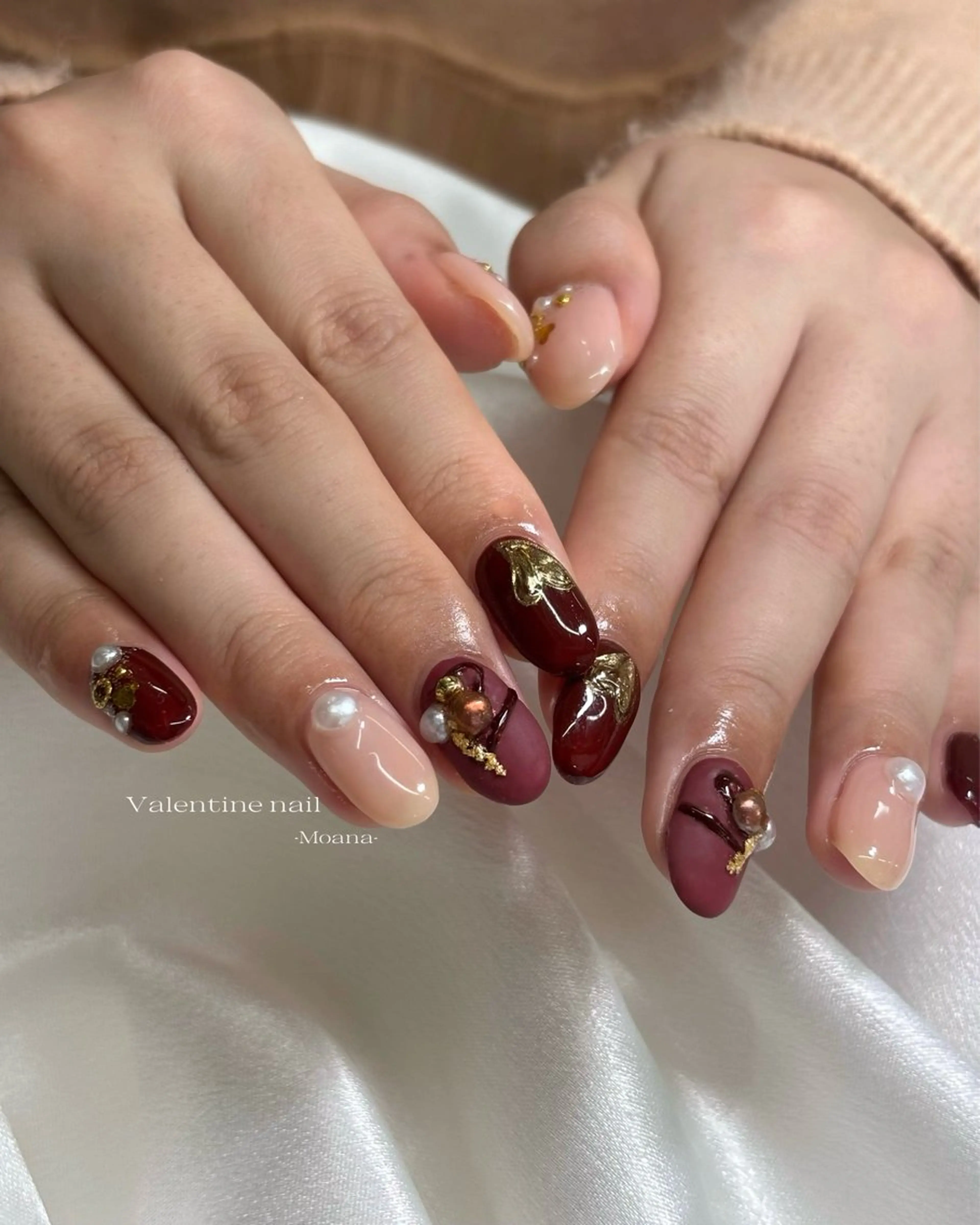 ネイル ボルドー マットネイル 持ち込み バレンタイン Moana nail Hiyoriのネイルデザイン
