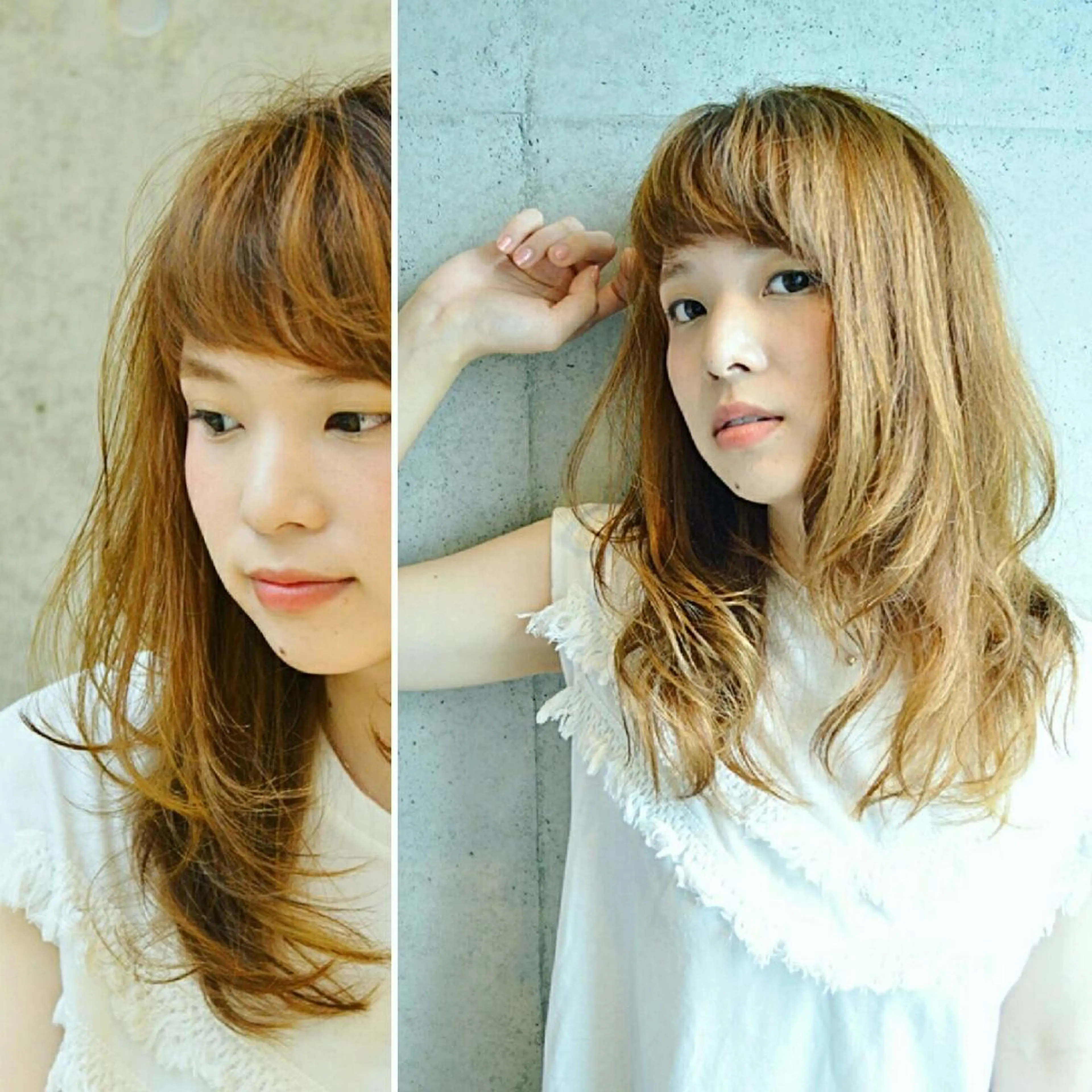 ミディアム セミロング パーマ カラー ロング カット トリートメント トクイ シュンのヘアスタイル