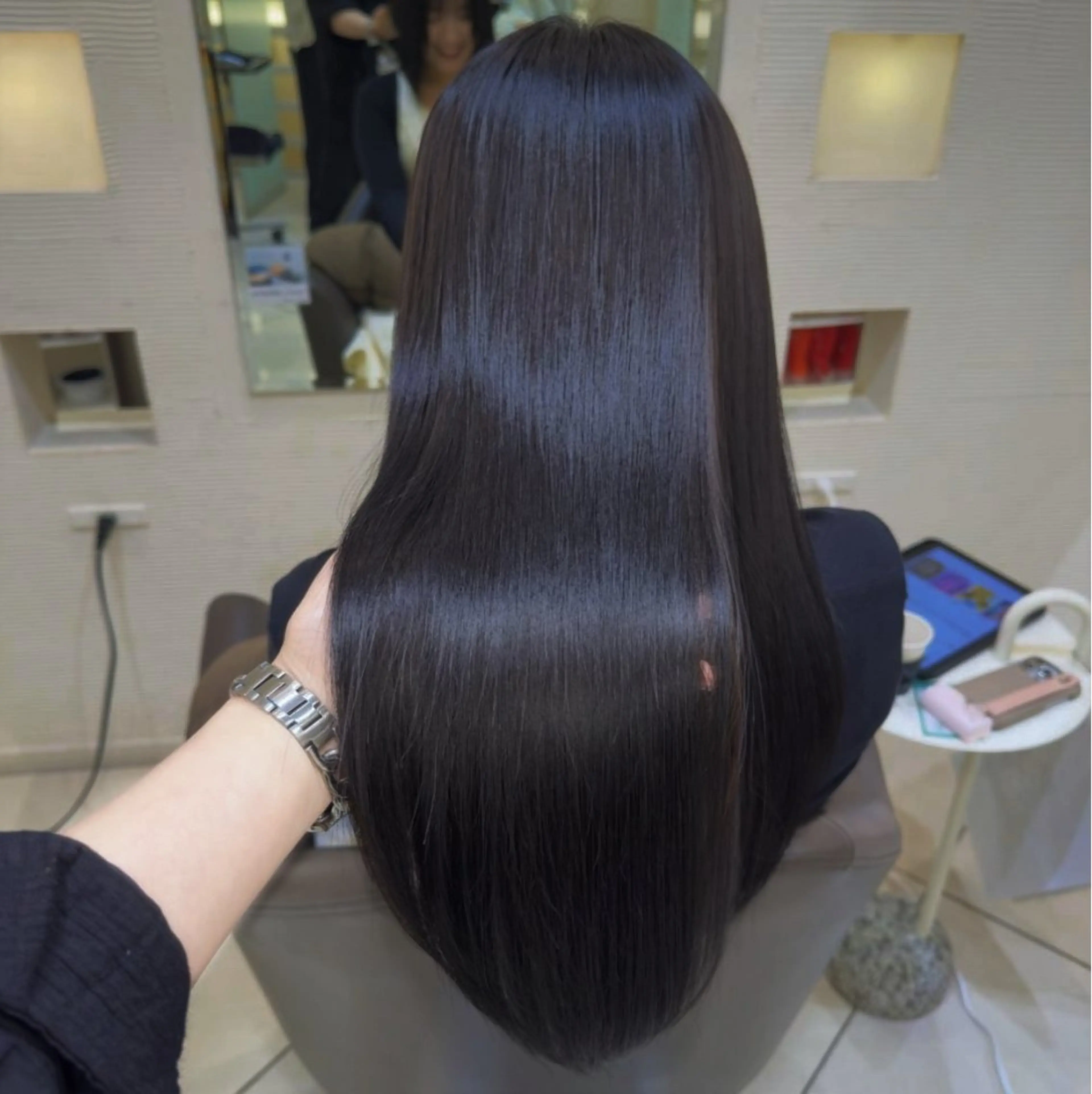 ロング カット ヘアカラー 縮毛矯正 トリートメント 🫧オリーブ/赤み消 し/暗髪🫧野本麗奈のヘアスタイル