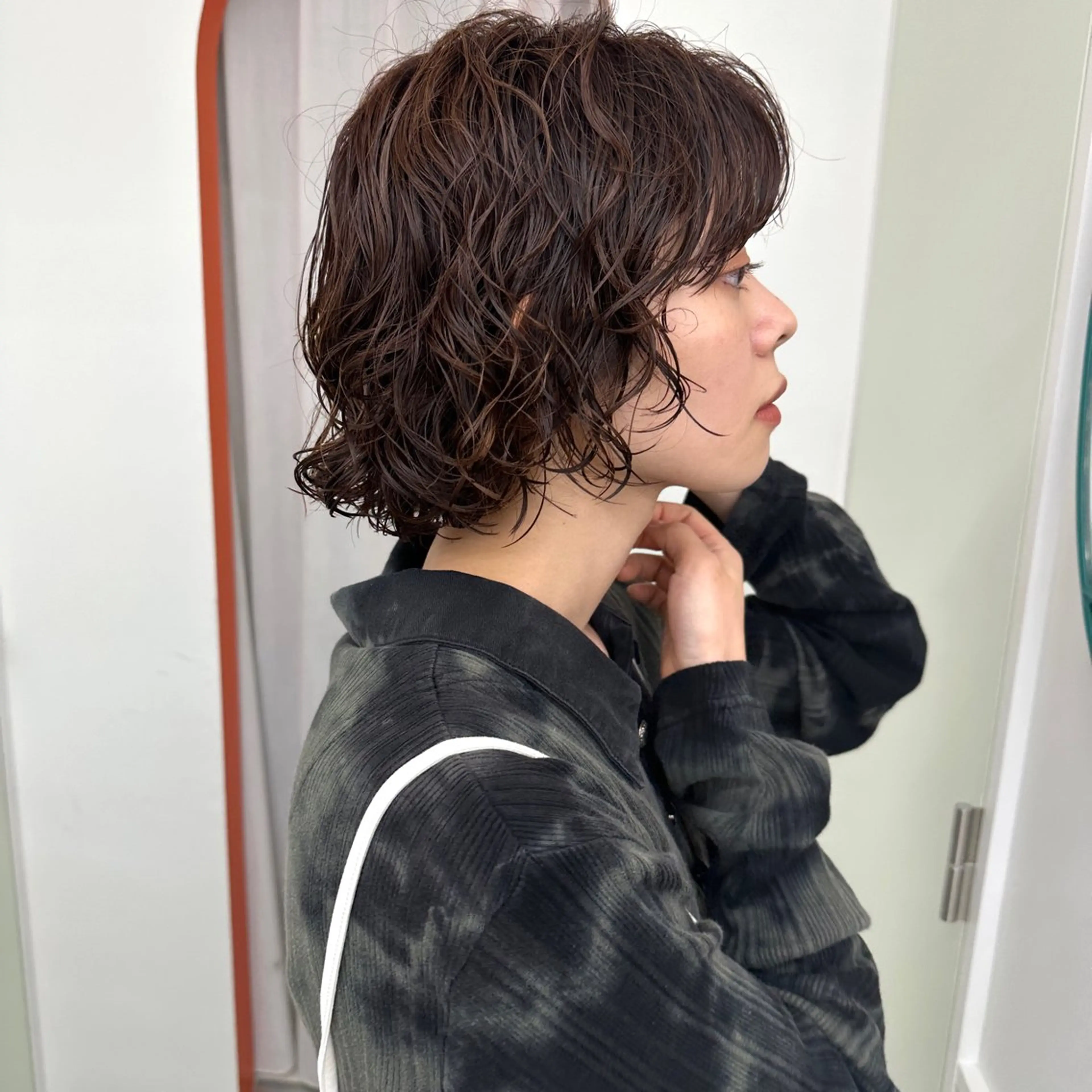 ショート パーマ ボブ 顔まわりレイヤー レイヤーカット カット パーマ トリートメント ボブ/レイヤー/ケア パーマ/リュウタのヘアスタイル