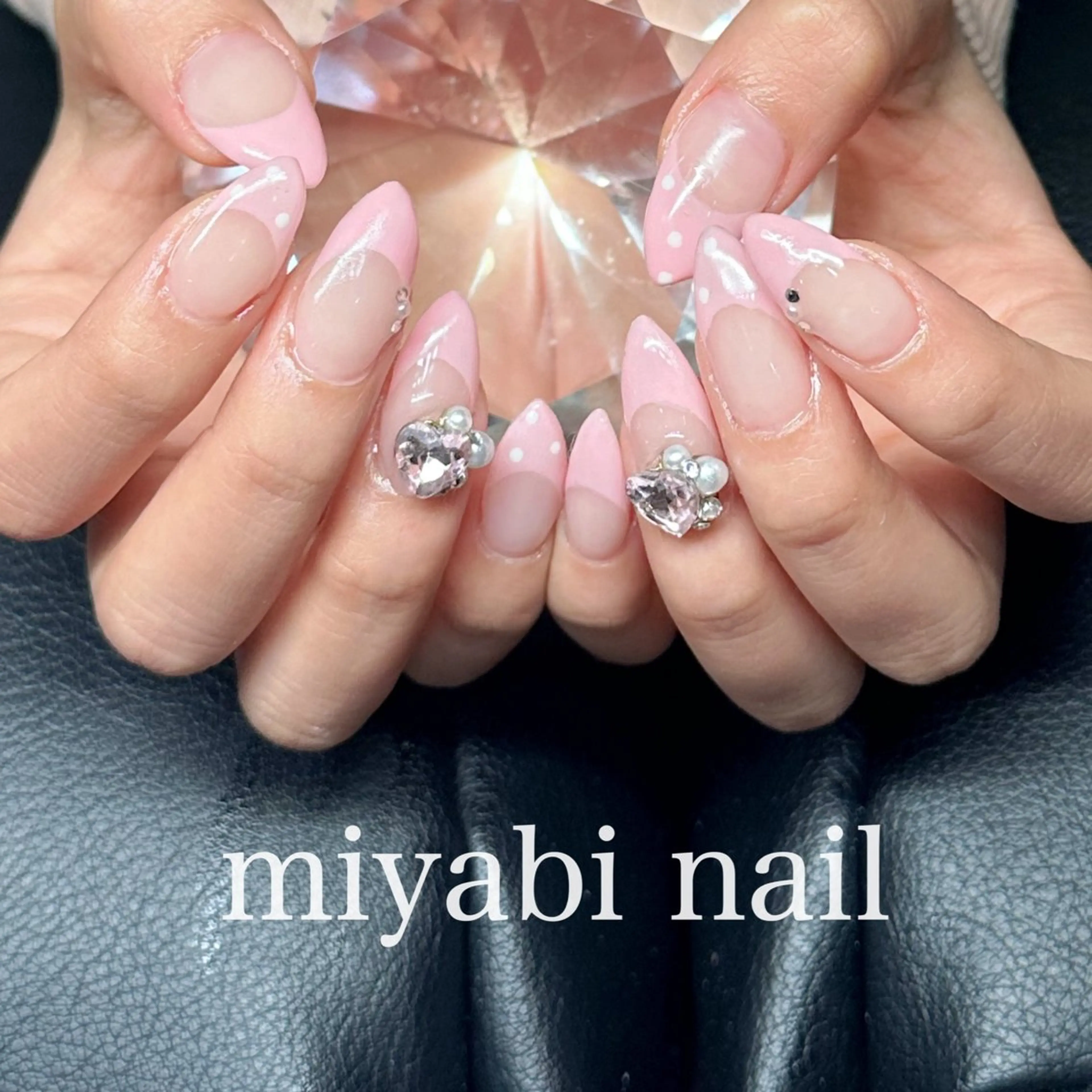 ネイル ドット フレンチネイル ジェルネイル ハート キラキラネイル ハンドネイル miyabi nail 桂川駅近くのネイルデザイン