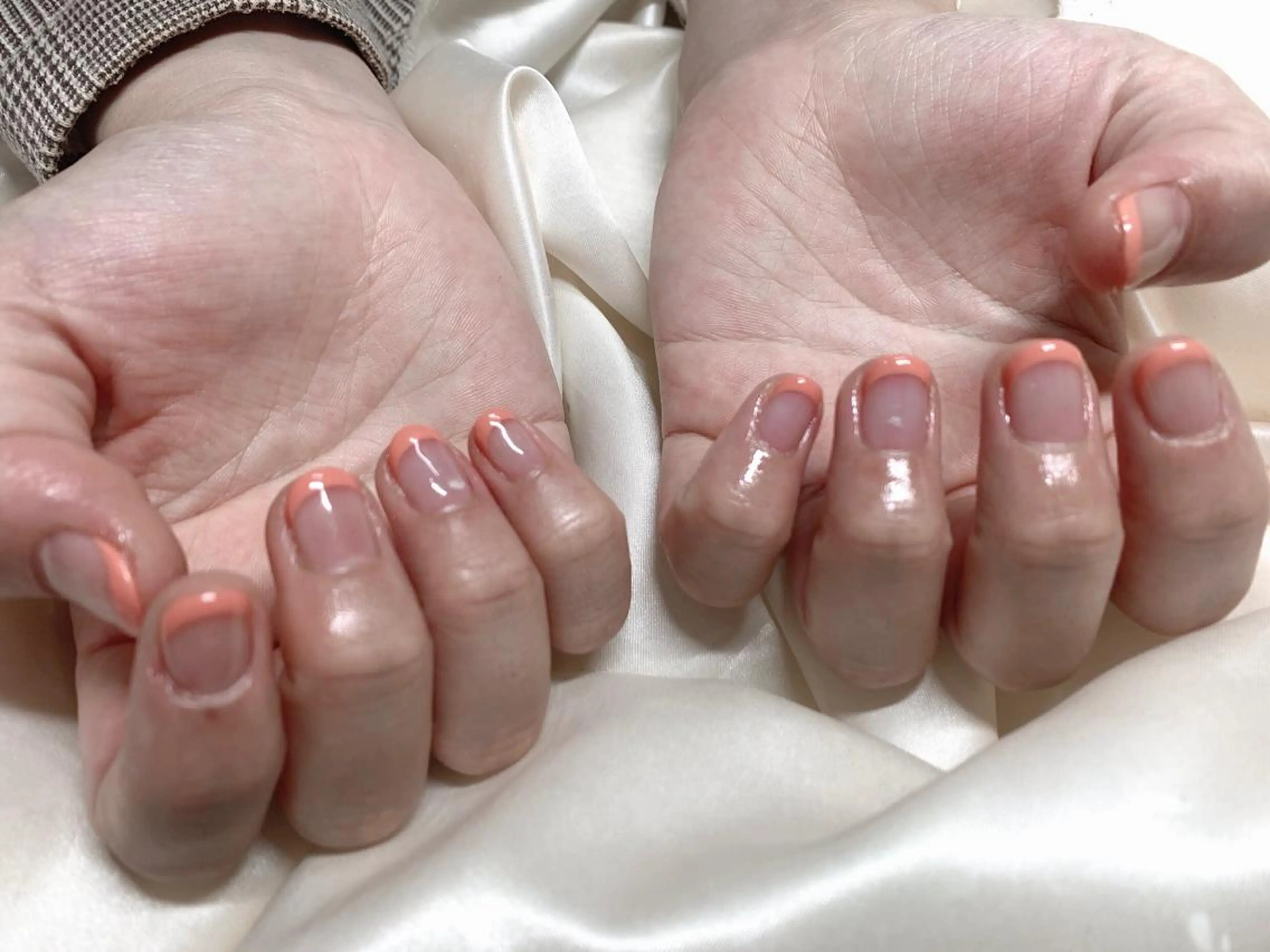 ネイル フレンチネイル オレンジ パステルネイル Mogu nail 二子玉川のネイルデザイン