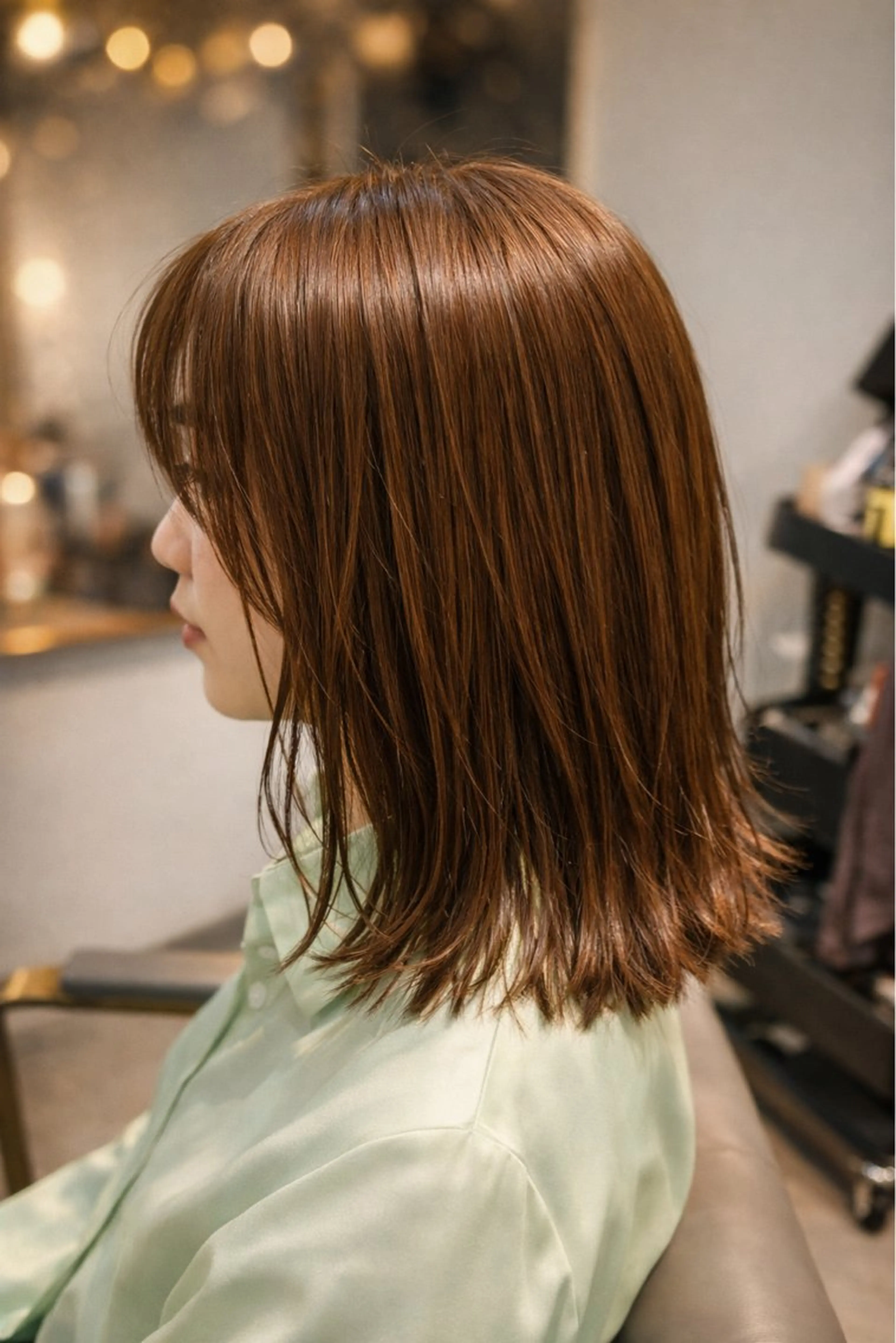 ミディアム ボブレイヤー ミディアムパーマ ボブ ハイライト 髪質改善 カット ヘアカラー トリートメント The Apartment of Solon Citta 船橋609所属・髪質改善/縮毛矯正/ 美髪/個室/ハラのヘアスタイル