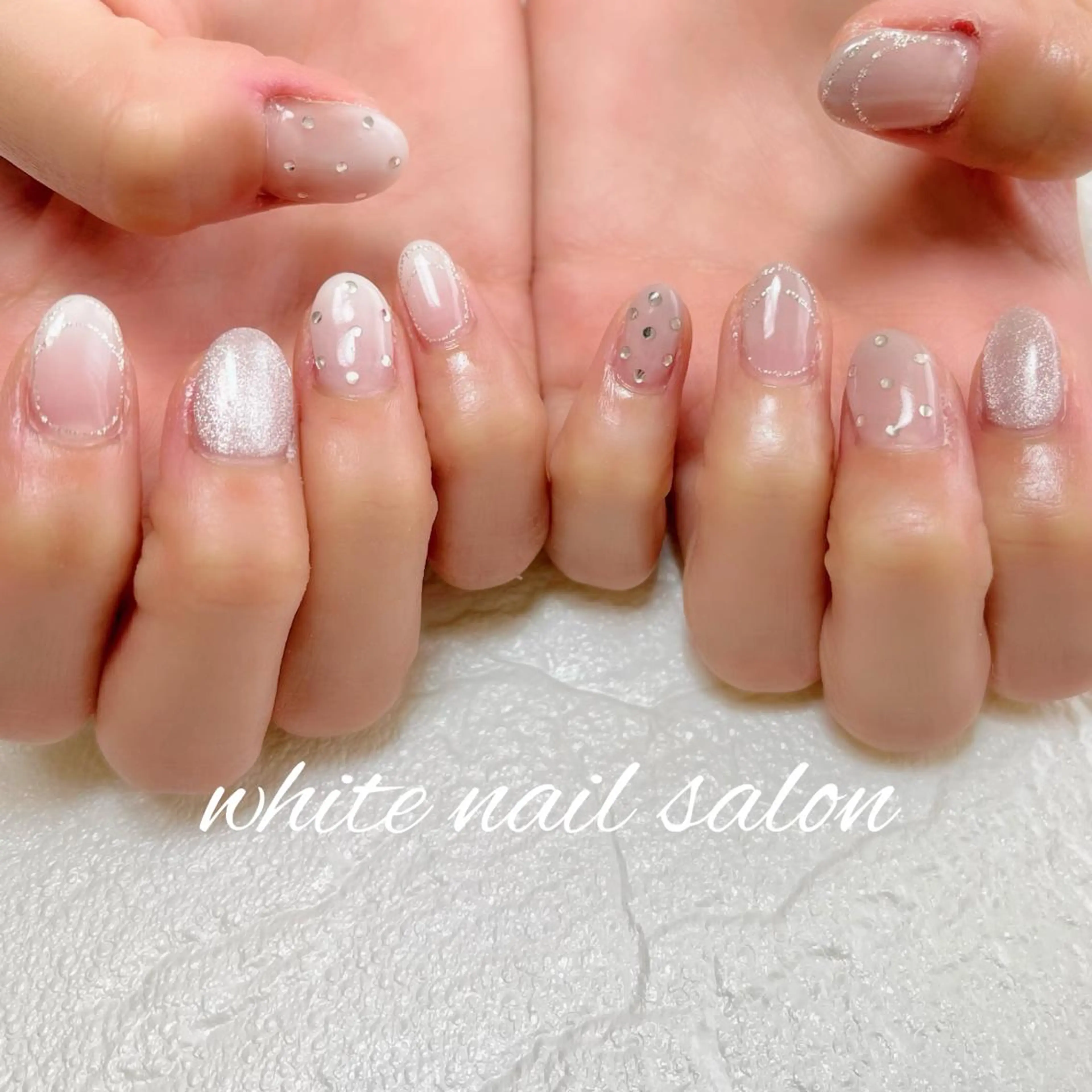 ネイル フットネイル ジェルネイル ハードジェル ラメ(グリッター) 持ち込み ハンドネイル white nail salonのネイルデザイン