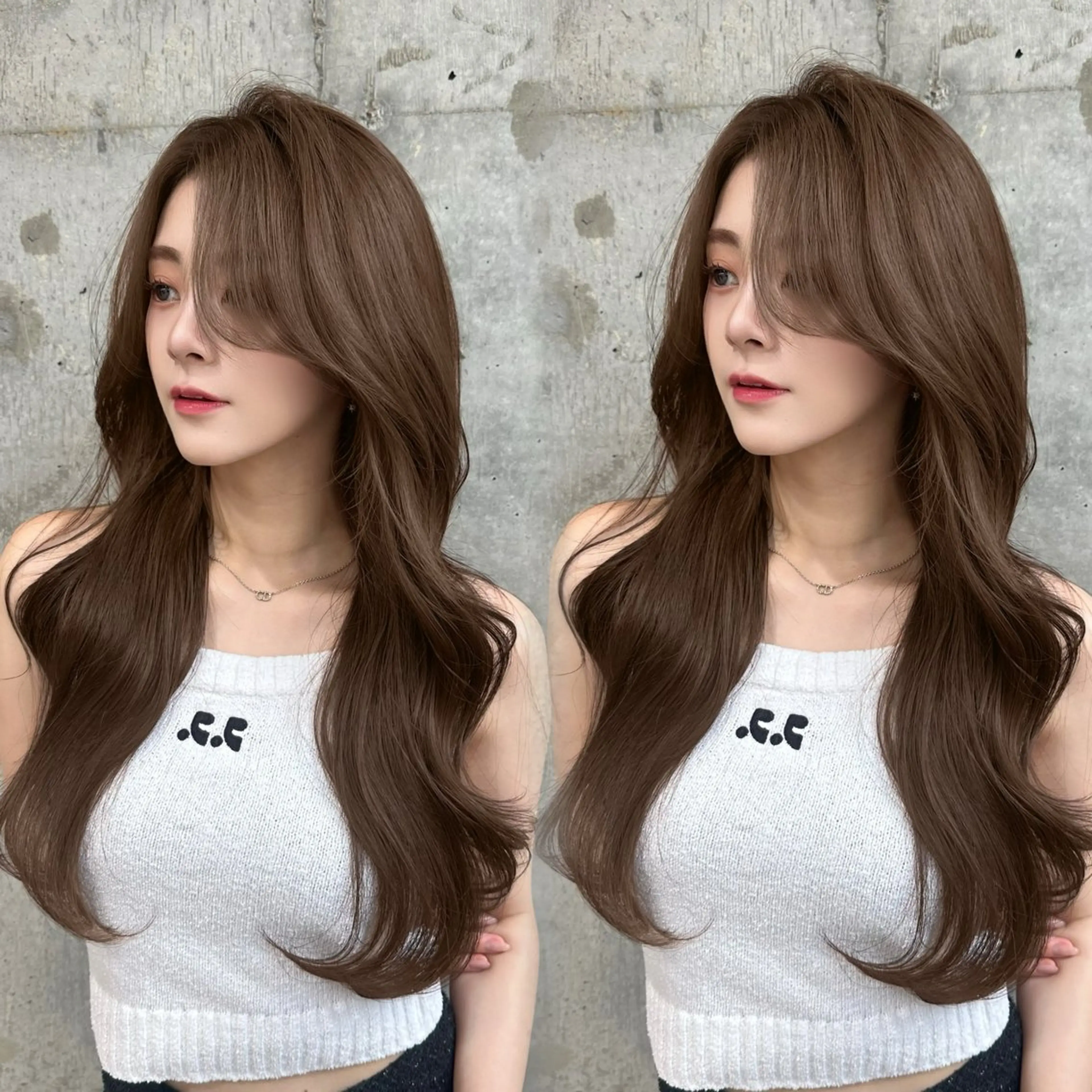 ロング カラー ベージュカラー ブリーチ ミルクティーベージュ ブリーチなしカラー 韓国風ヘア カット ヘアカラー トリートメント 髪質改善/韓国ヘア レイヤー/新宿/ロミのヘアスタイル