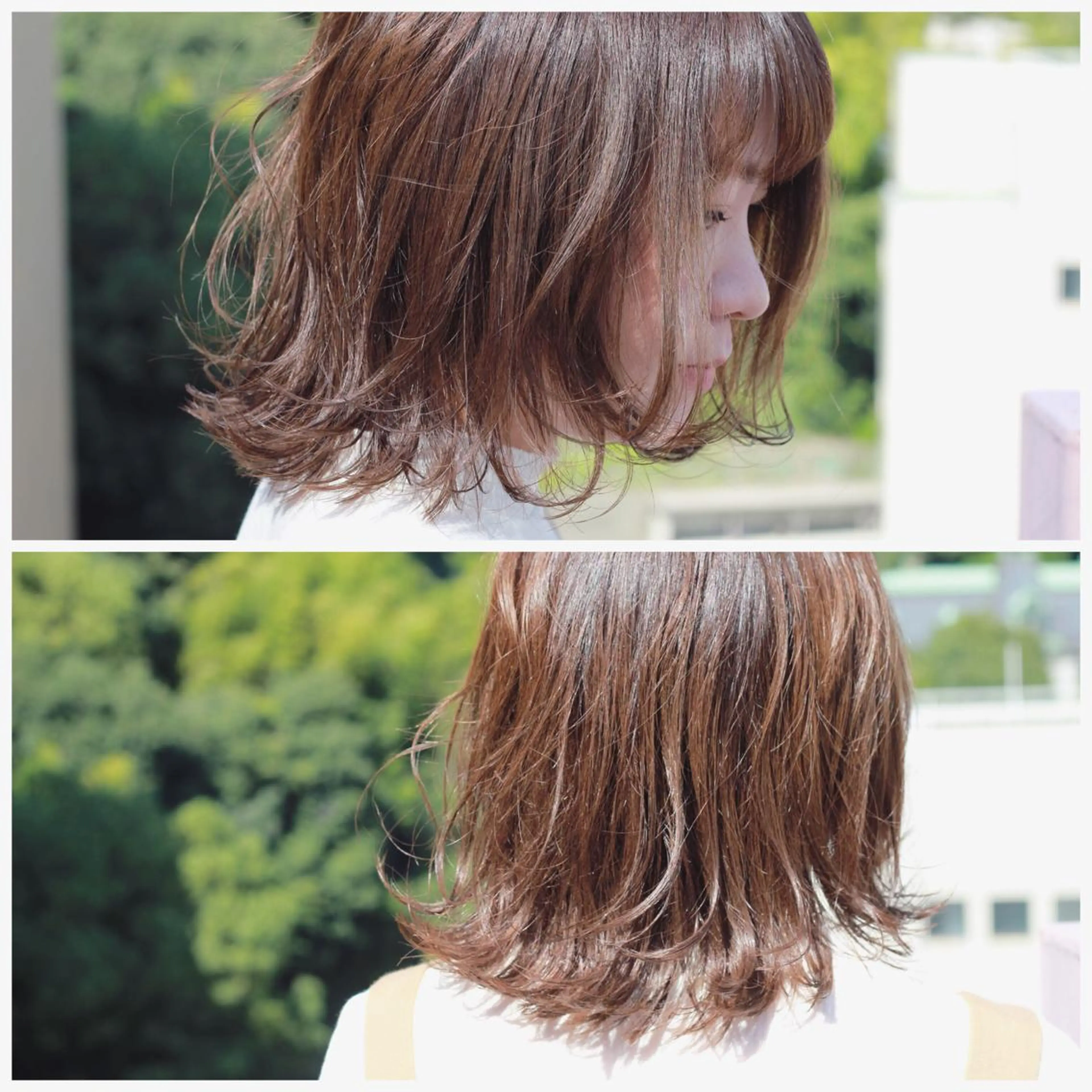 ミディアム カラー グレージュ 外ハネヘア カット パーマ Viage （ビアージュ）のヘアスタイル