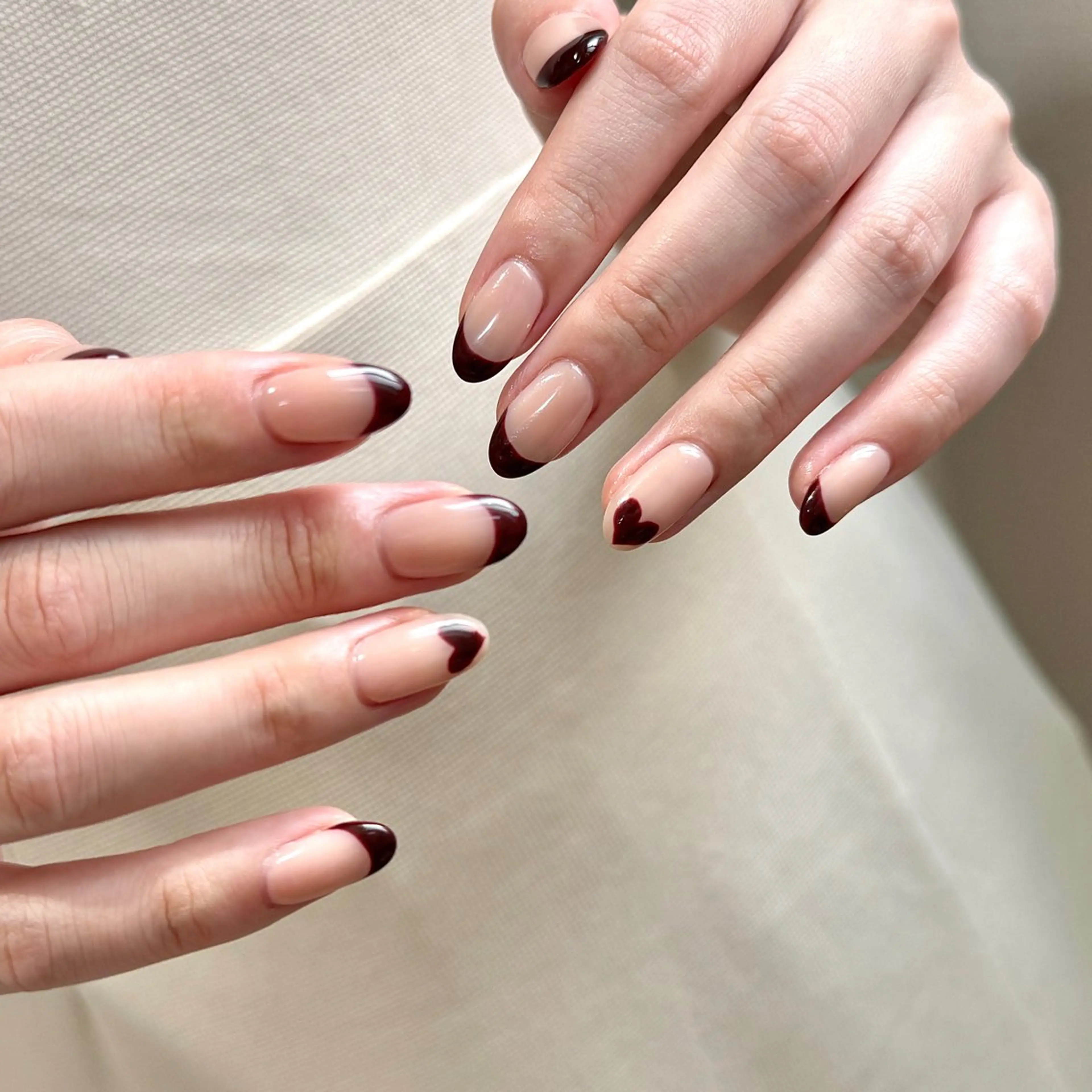 ネイル ボルドー フレンチネイル ハート pointillé .ayaのネイルデザイン