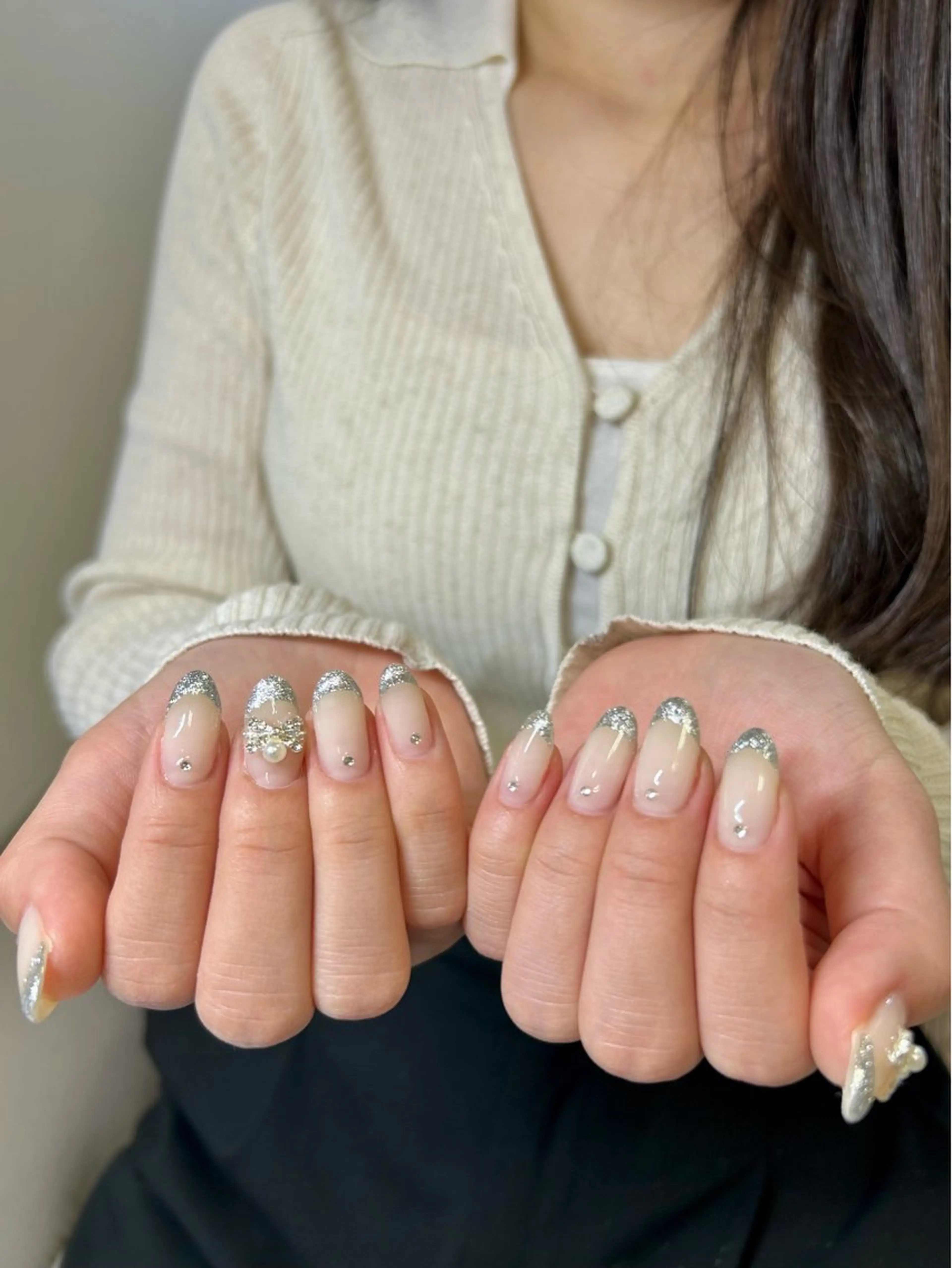 ネイル フレンチネイル ラメ(グリッター) private nailsalon Alice所属・Alice / Nanaのネイルデザイン