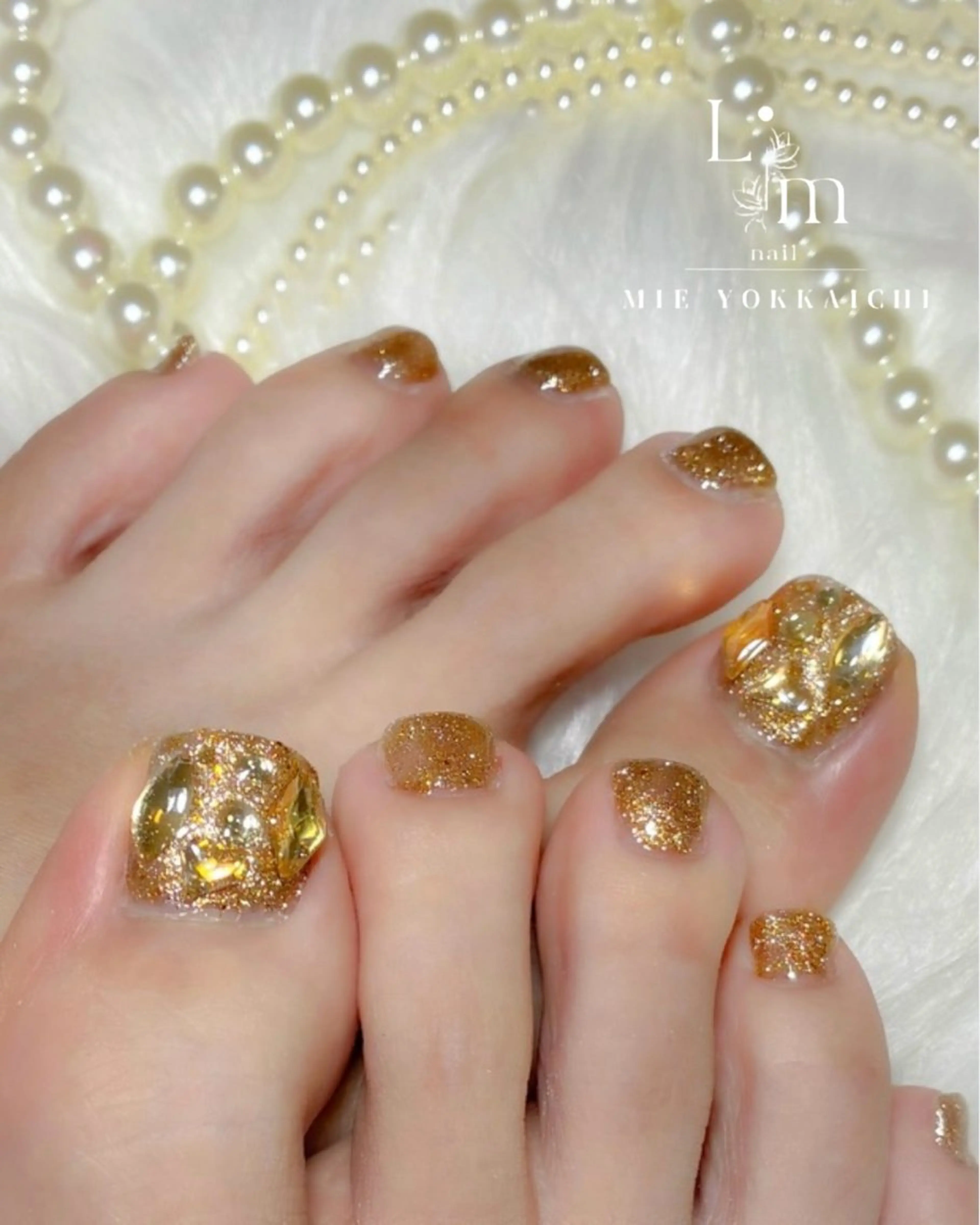 ネイル フットネイル キラキラネイル ストーンネイル Li.m nail リム ネイルのネイルデザイン