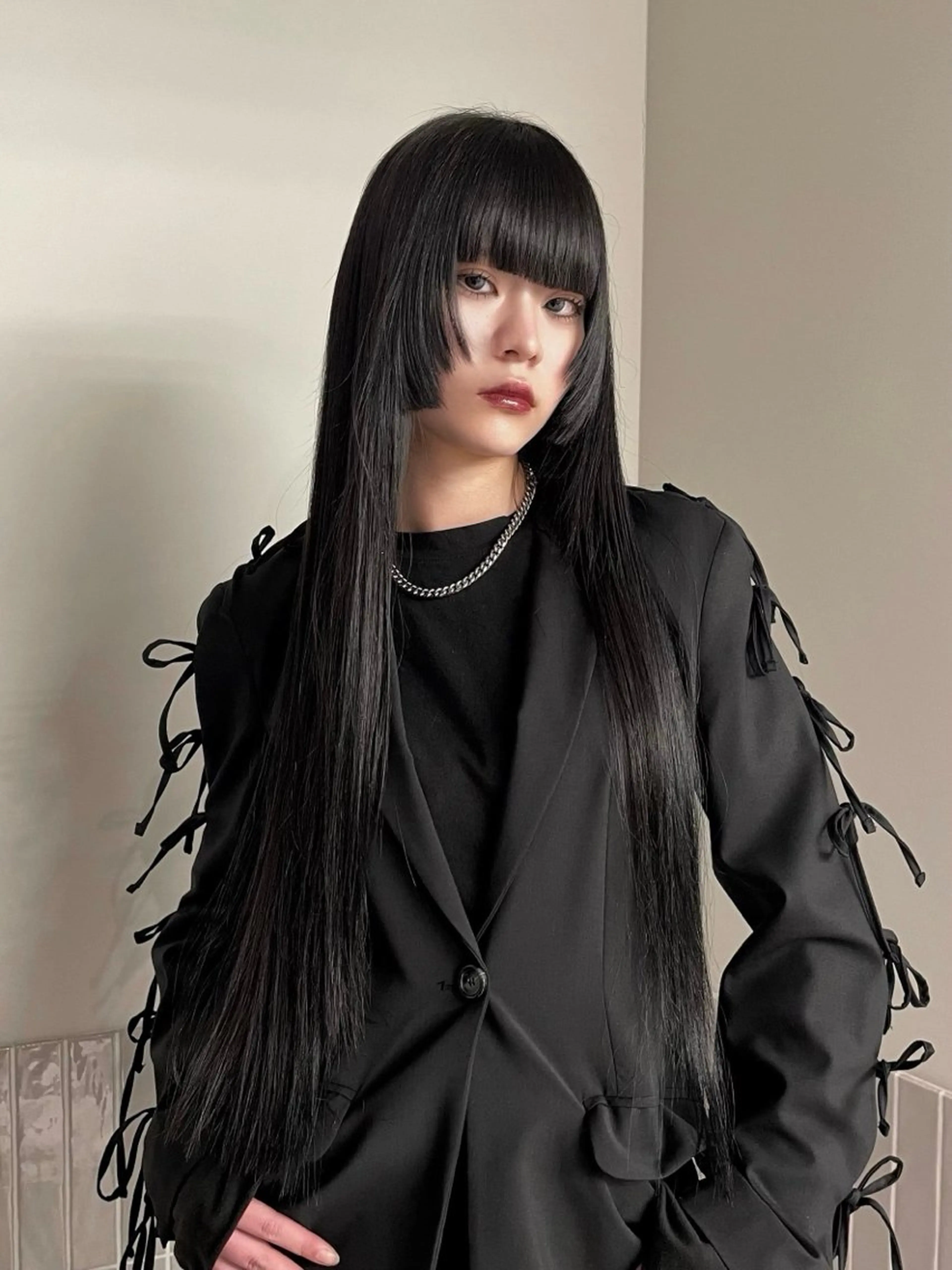 ロング カラー 顔周りカット 姫カット レイヤーカット stén所属・HARUKA/原宿 ハイトーン/レイヤーのヘアスタイル