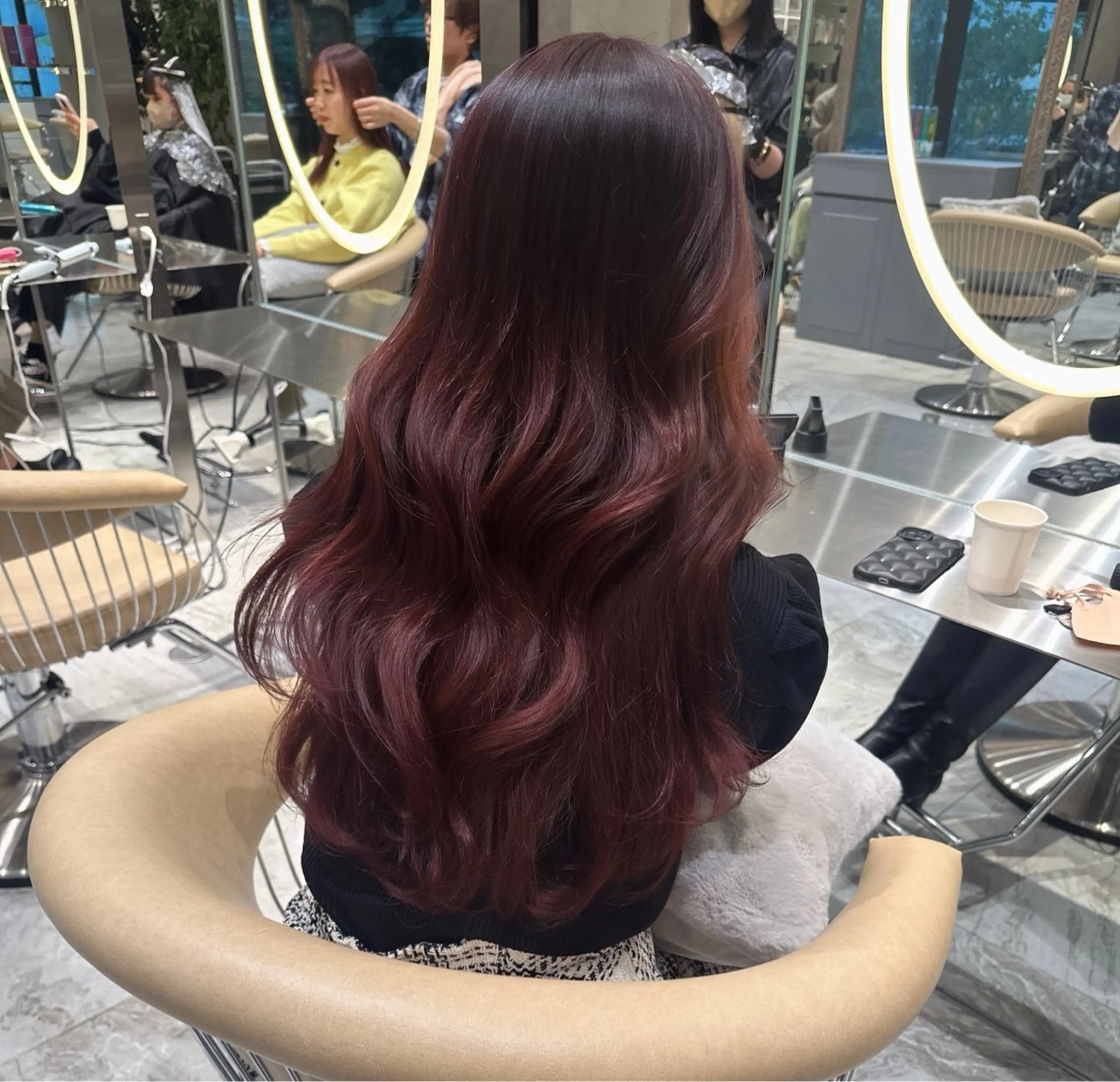 ロング カラー レッドカラー カット ヘアカラー トリートメント ブリーチなし/暖色/ 透明感/ririkaのヘアスタイル