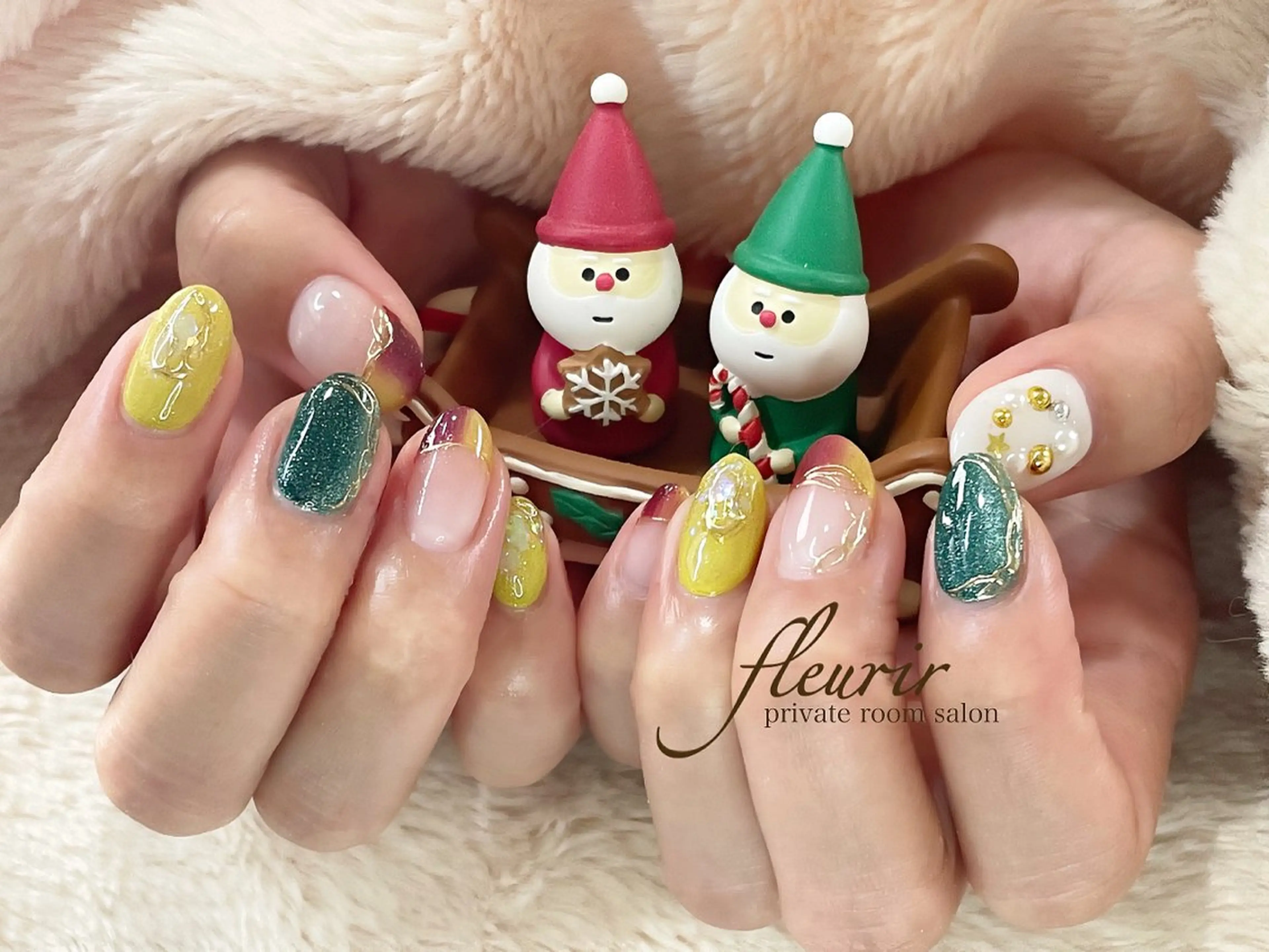 ネイル 冬ネイル クリスマス フルリール 【プライベートサロンのネイルデザイン