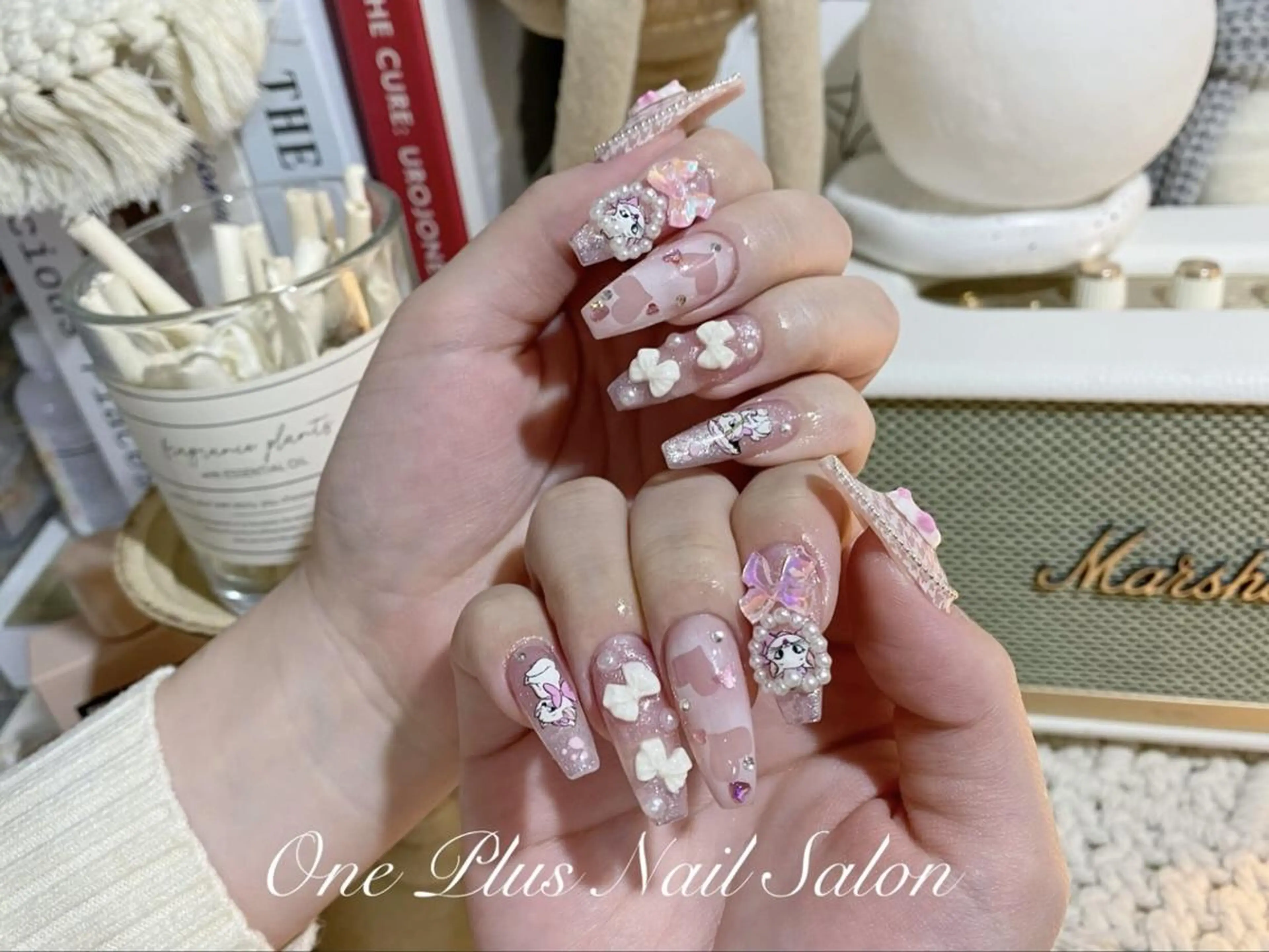 ネイル ガーリー ハート キラキラネイル 韓国ネイル ロングネイル One plus あやのネイルデザイン