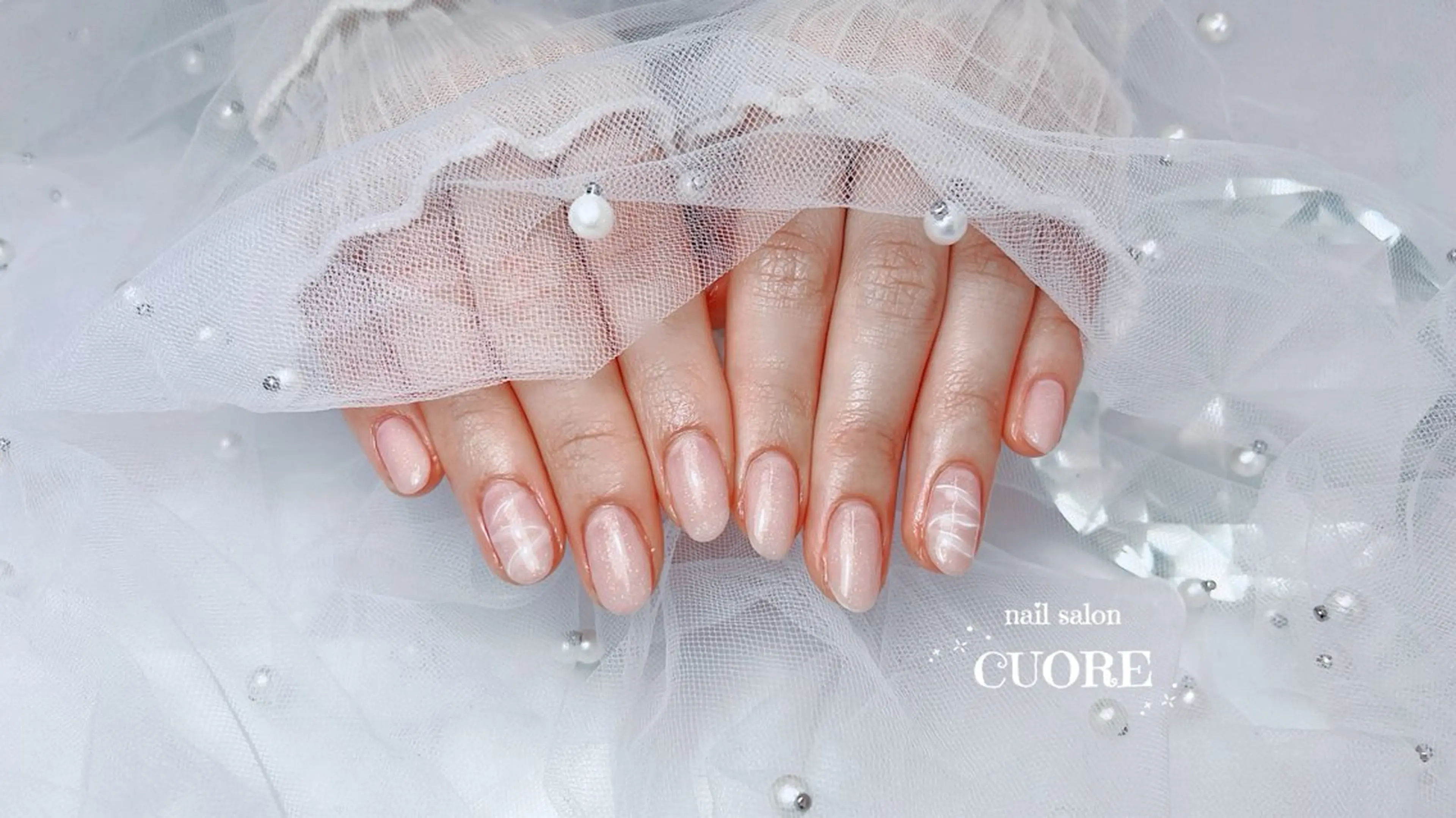 ネイル レース オフィスネイル リボン シンプルネイル ワンホンネイル ハンドネイル CUORE____nail所属・nail salon CUOREのネイルデザイン