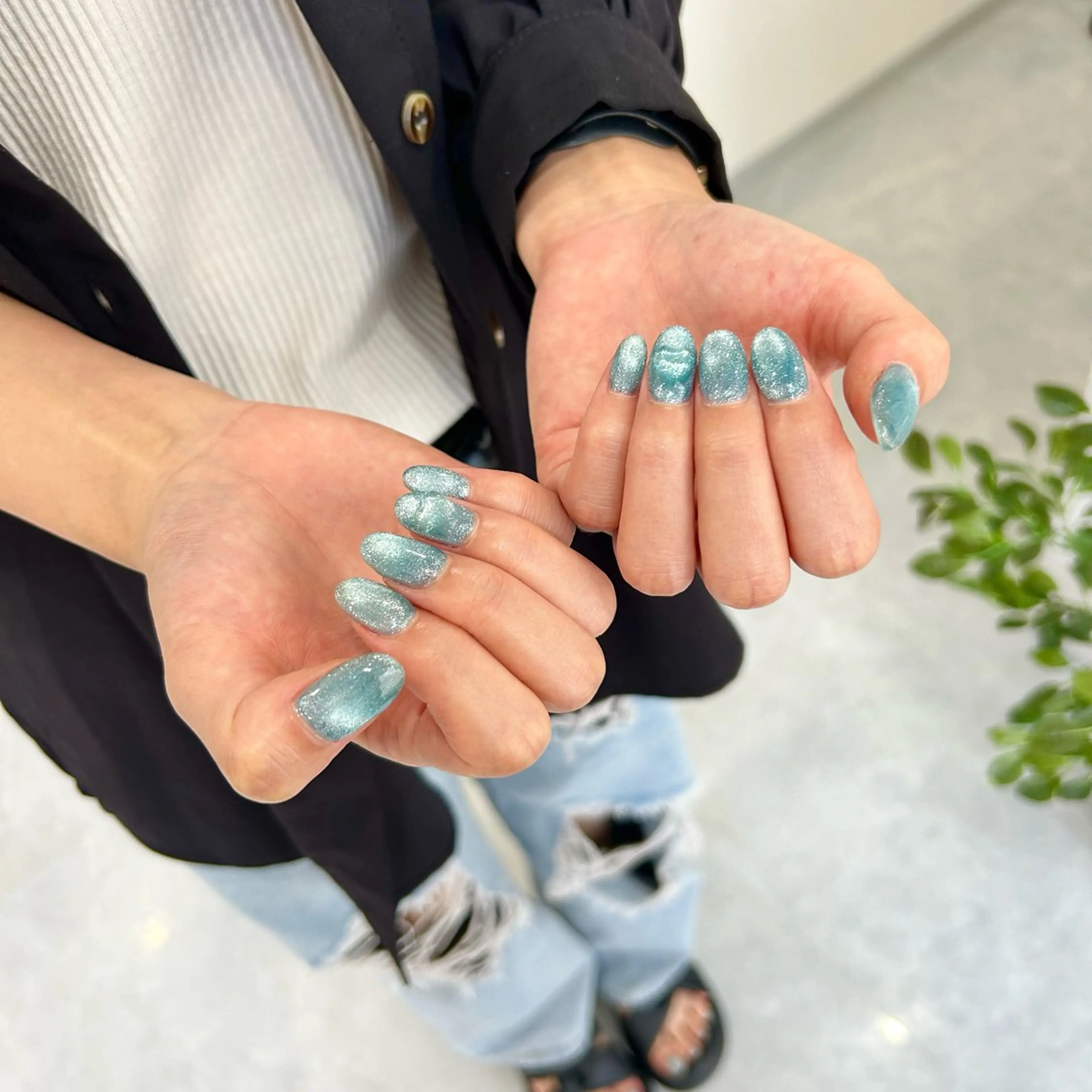 ネイル クリアネイル ハート 水色 マグネットネイル ハンドネイル RYO ／Amourのネイルデザイン