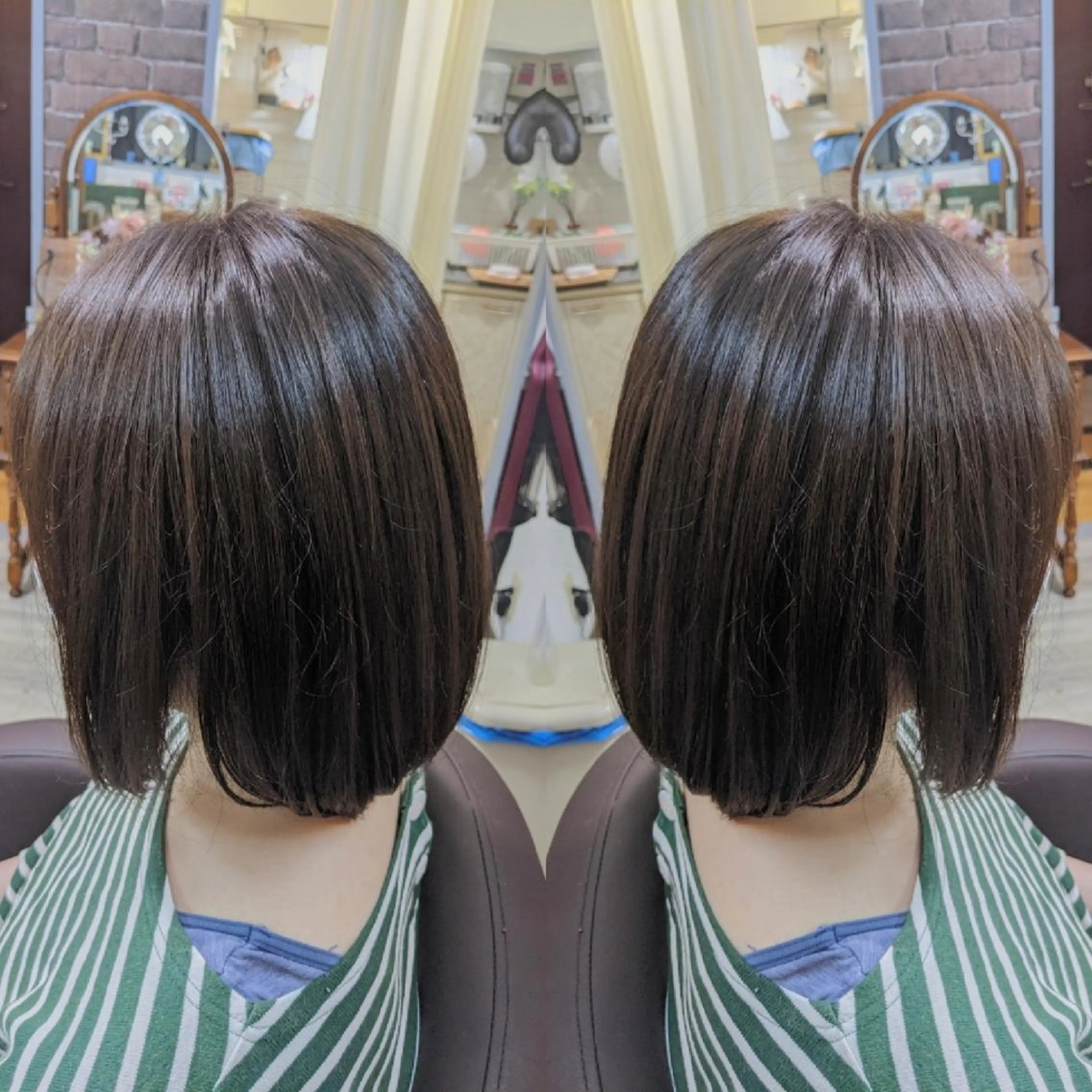 ミディアム カット ヘアカラー トリートメント 池田 恵久美のヘアスタイル