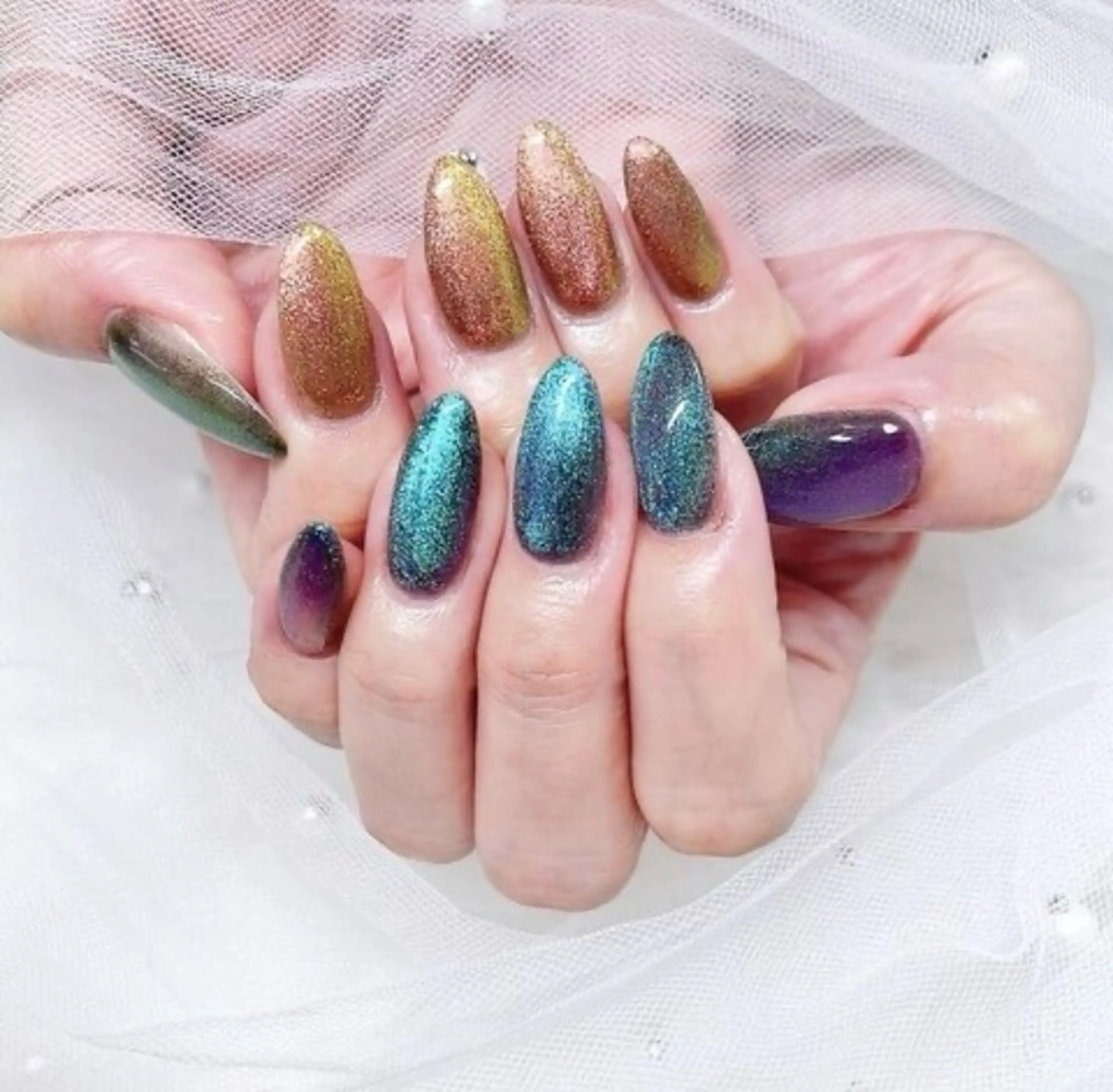 HAND✨チップ長さ出し🎀マグネットフラッシュネイルorミラーネイル🧸＋ハンドケア付き💖の写真