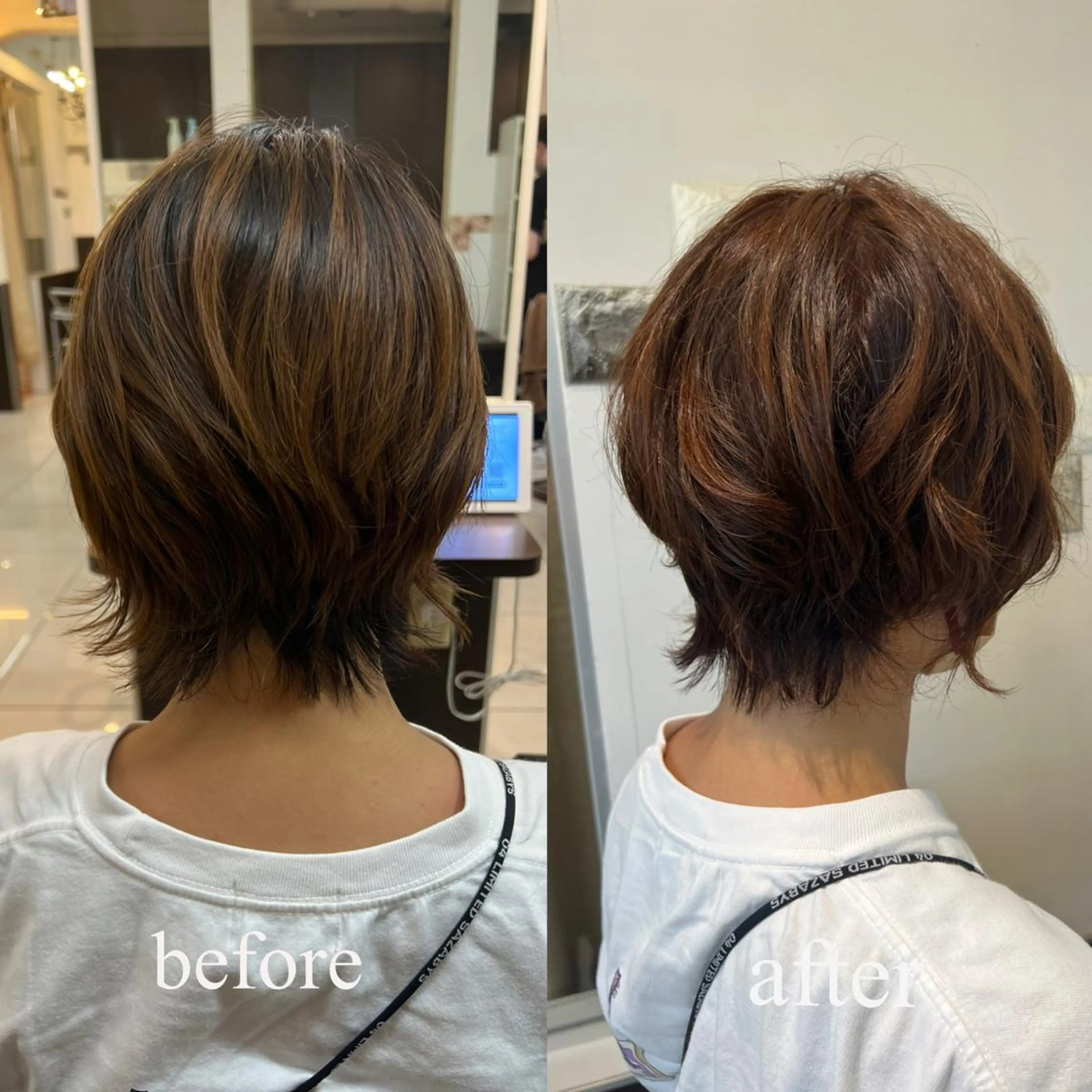 ショート オレンジブラウン 大人女性ぼかし メンズ強化🦙平作のヘアスタイル