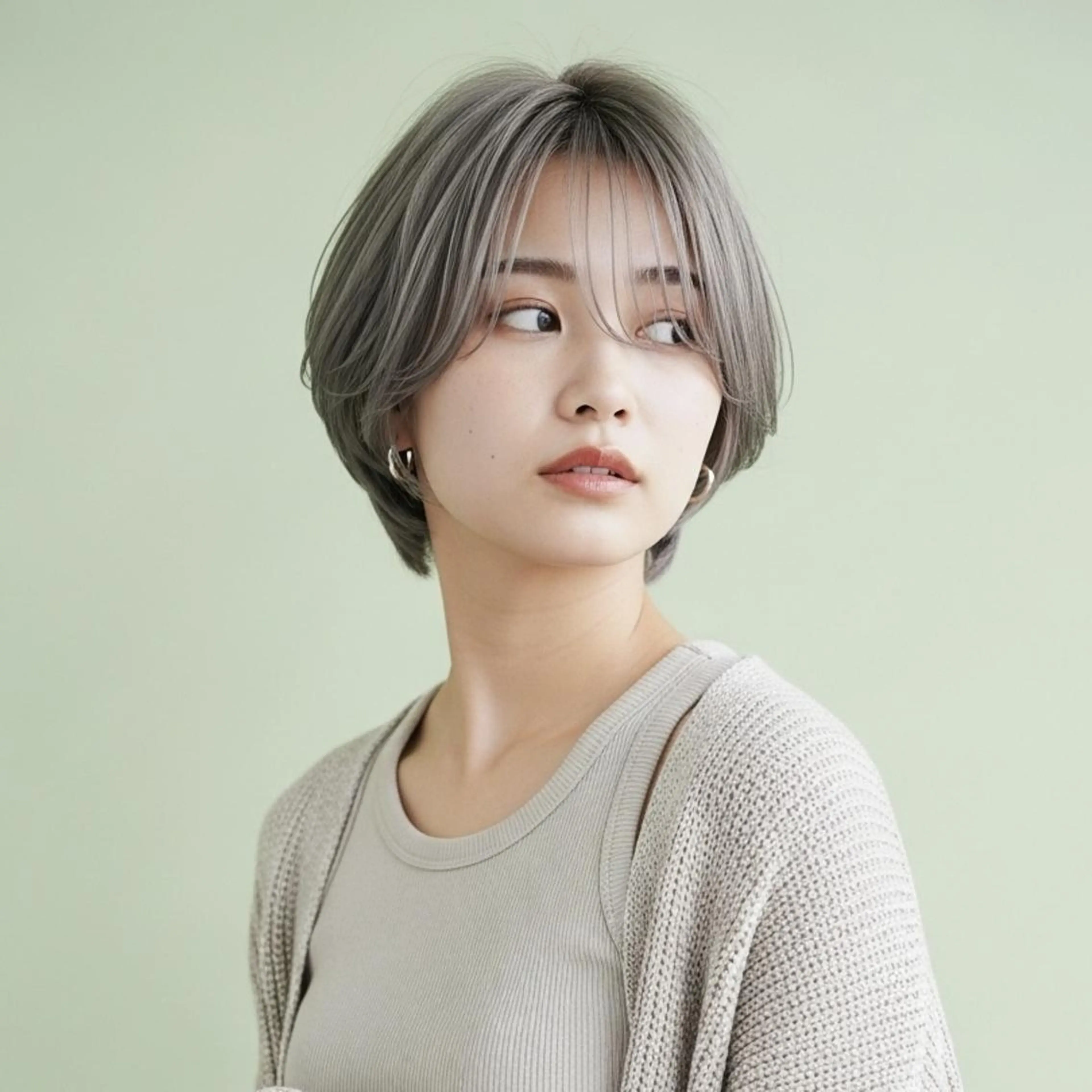 ショート カラー 透明感カラー グレージュ シルバー シルバーグレージュ レイヤーカット カット ヘアカラー トリートメント Halo/長居美容室 似合わせカット/ロキのヘアスタイル