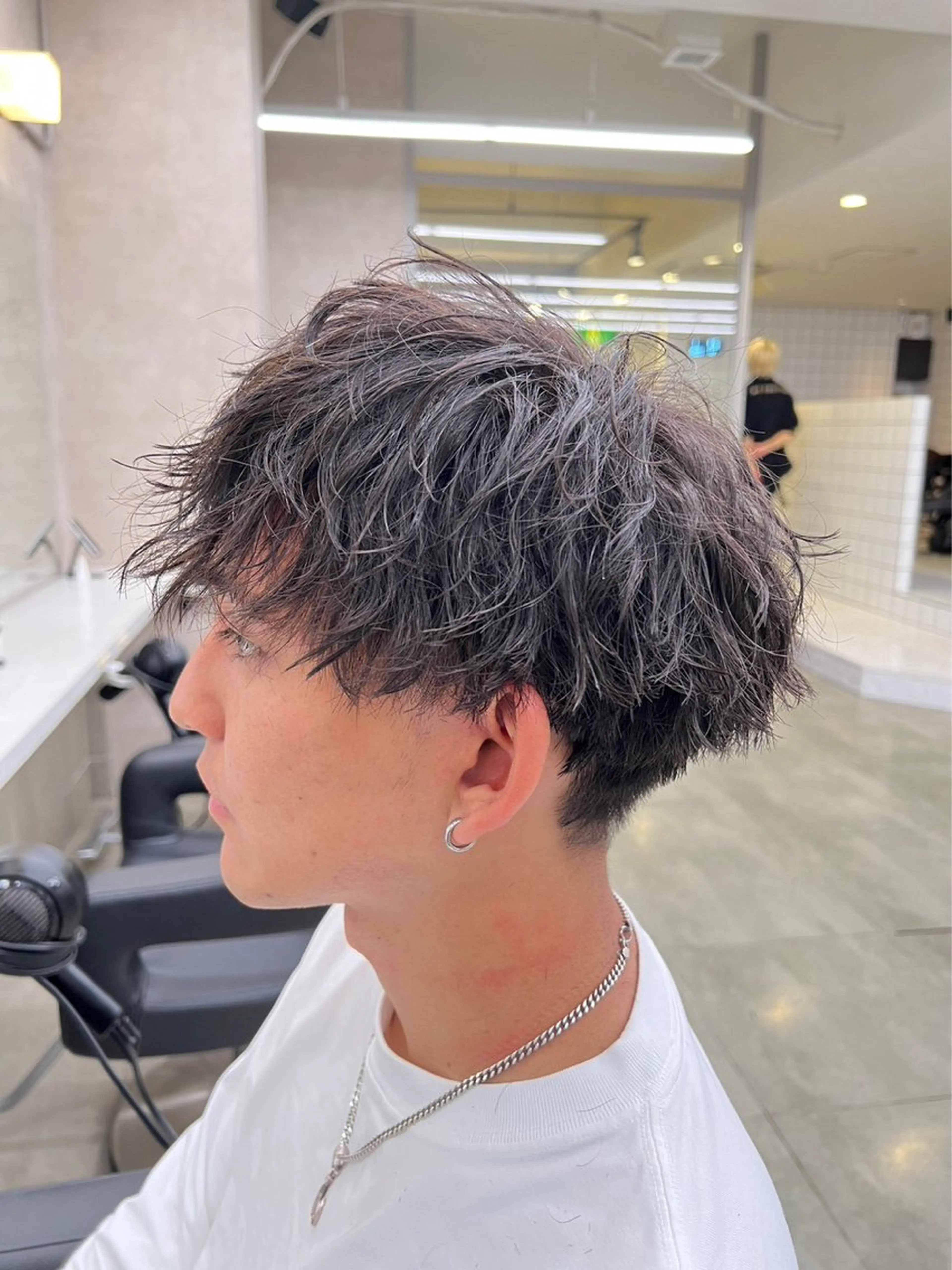 ショート カラー パーマ ヘアアレンジ メンズ キッズ ブリーチなしカラー/ ブラウン/レイヤーのヘアスタイル