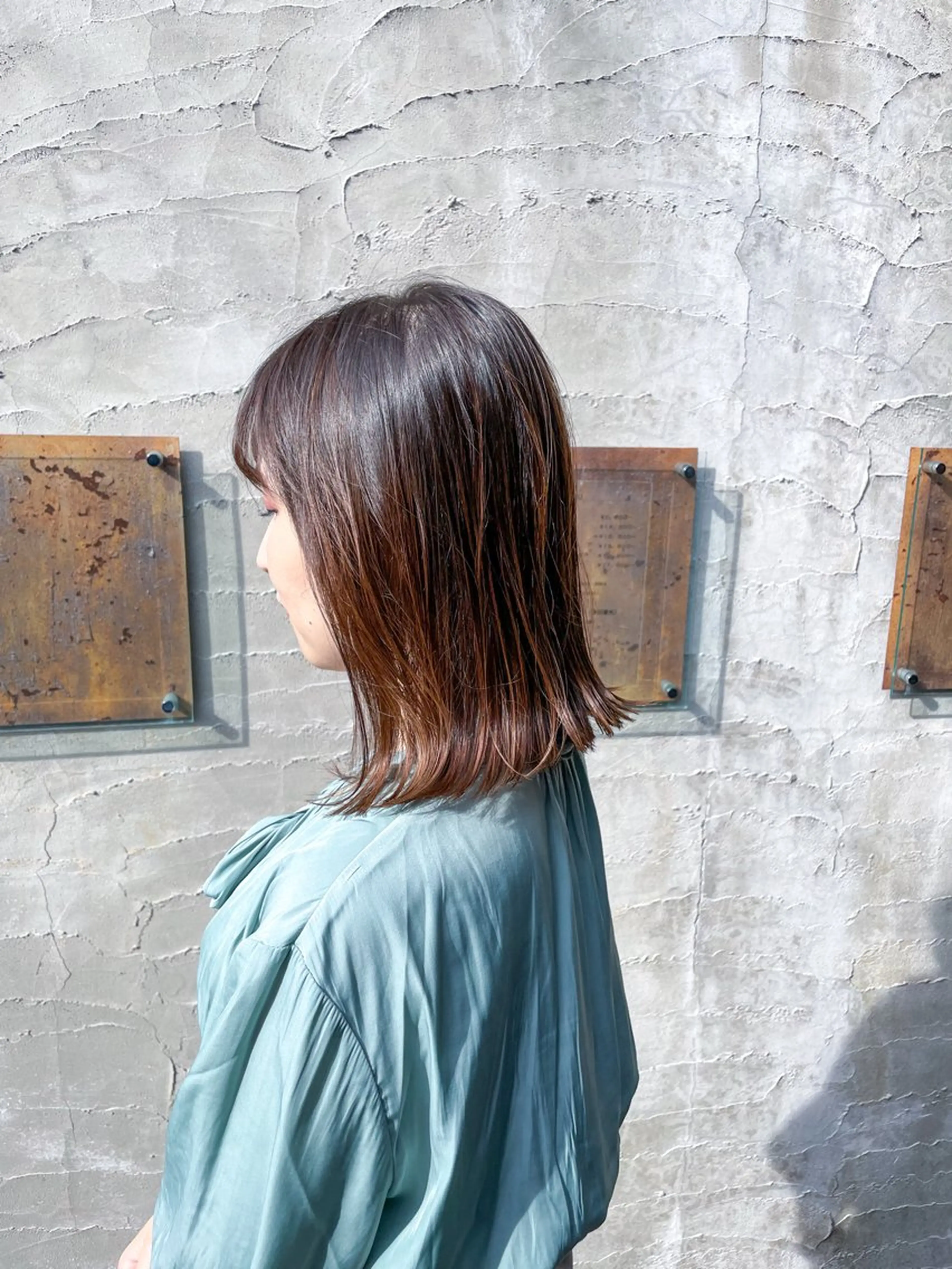 ミディアム ボブ カット ヘアカラー ショート/レイヤー/ ツヤ髪/なかちゃんのヘアスタイル