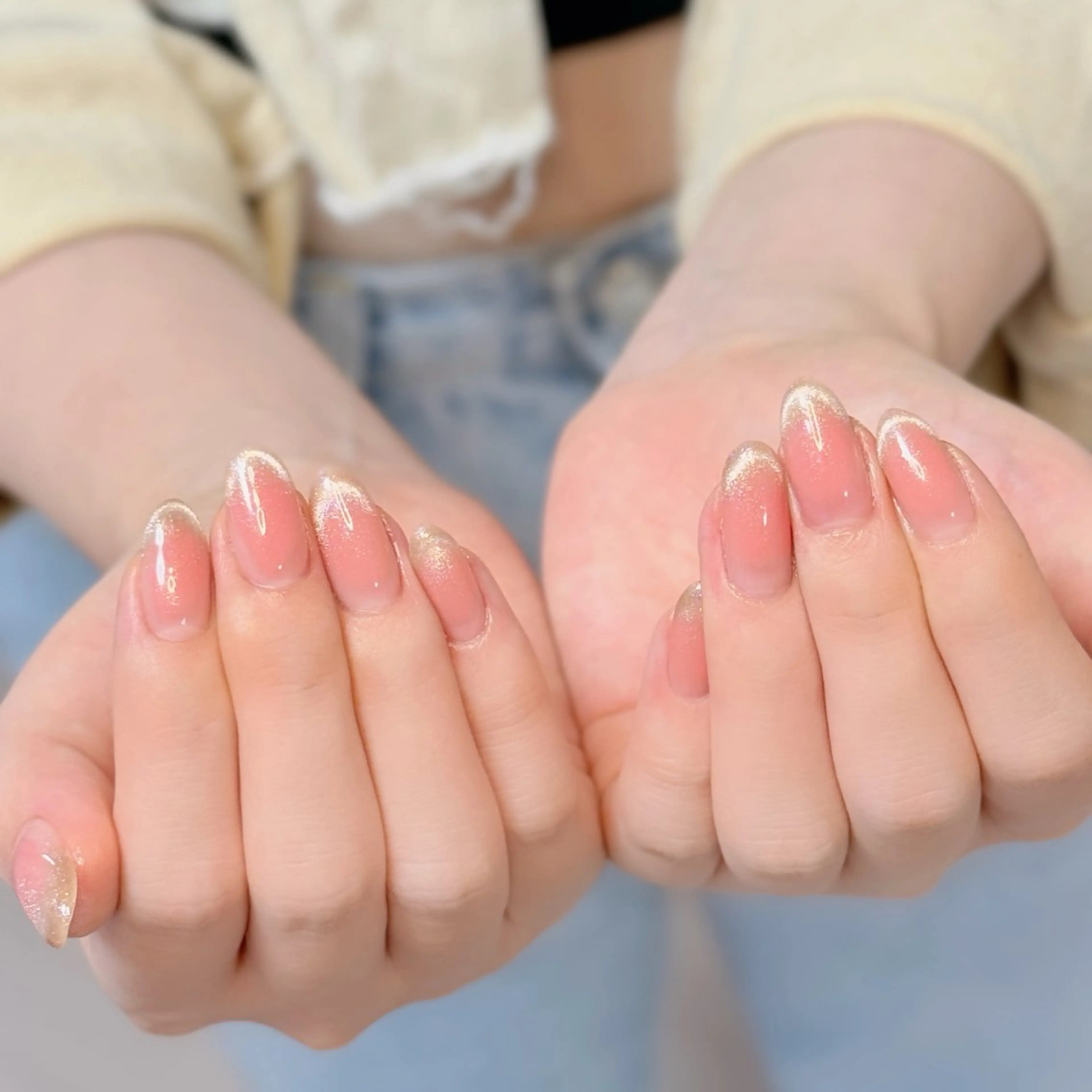 ネイル アートネイル オーロラネイル チークネイル フレンチネイル ガラスフレンチ ハンドネイル 🎀🎀YooLi Nail Salonのネイルデザイン
