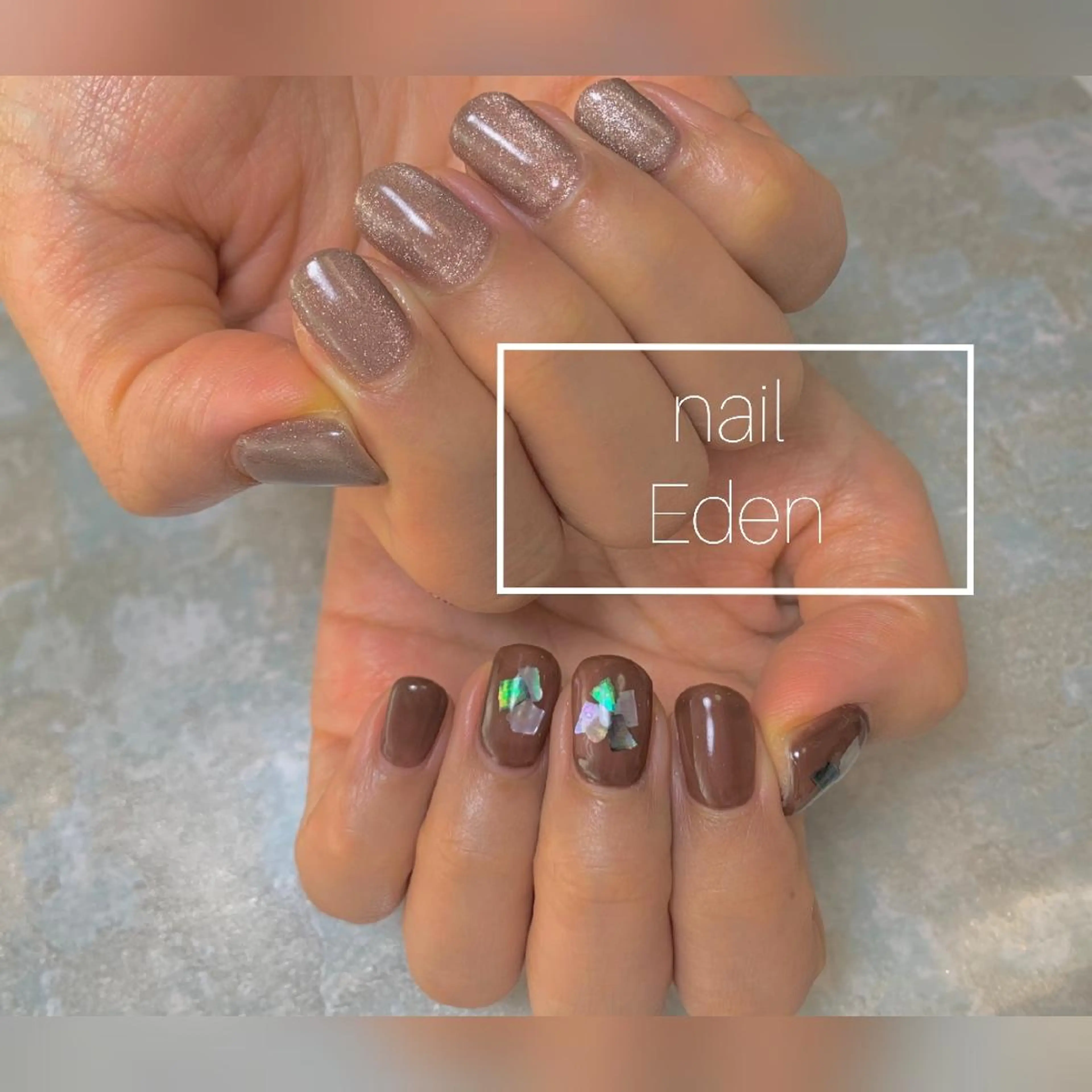 ネイル ブラウン マグネットネイル 持ち込み ハンドネイル ハンドケア Eden　private nail saron所属・Eden ♾️のネイルデザイン