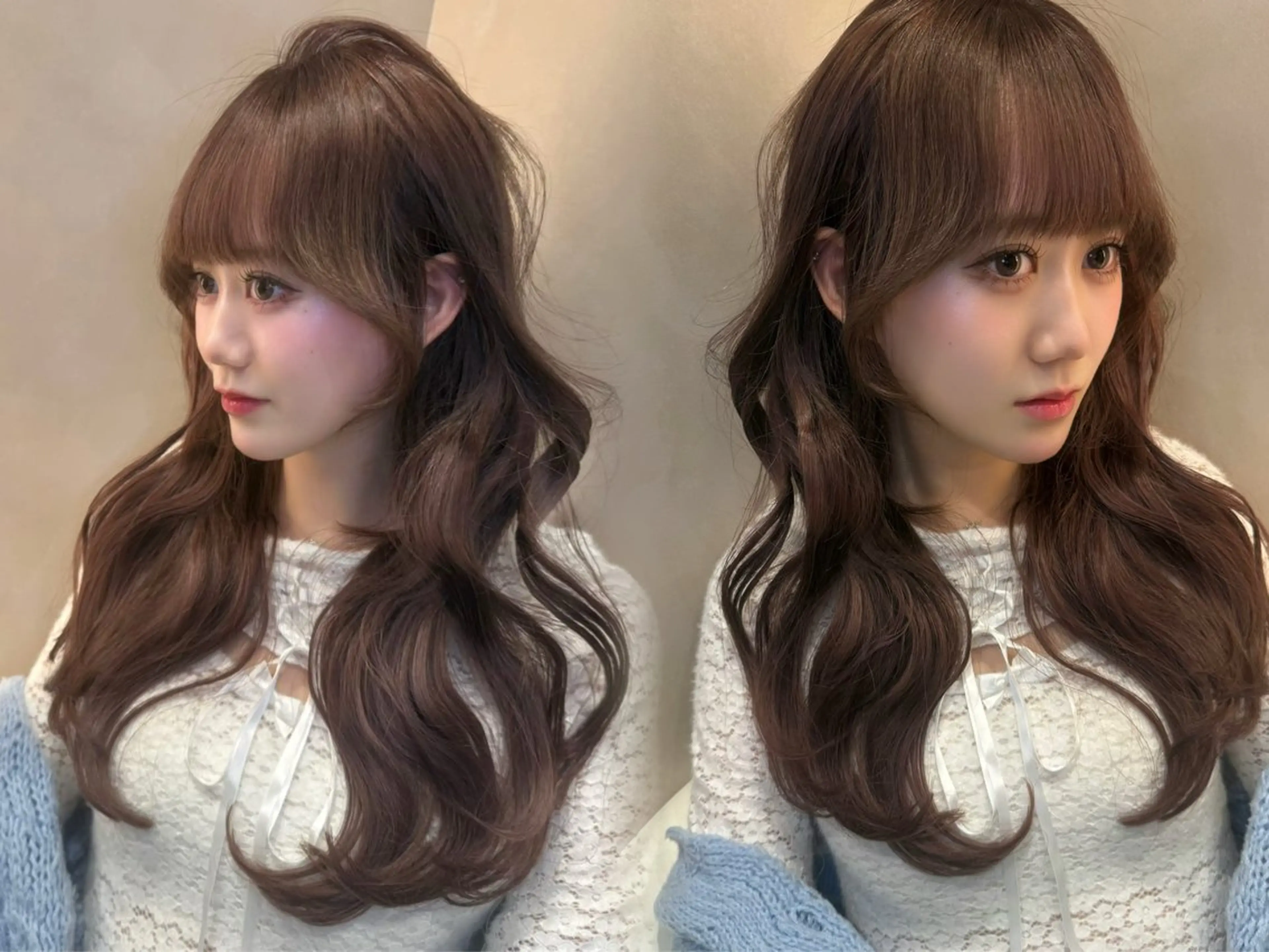 ロング 顔周りカット ヨシンモリ 韓国風ヘア レイヤーカット 小顔カット カット ヘアカラー 韓国ヘア/レイヤー/ 前髪/髪質改善/石川のヘアスタイル