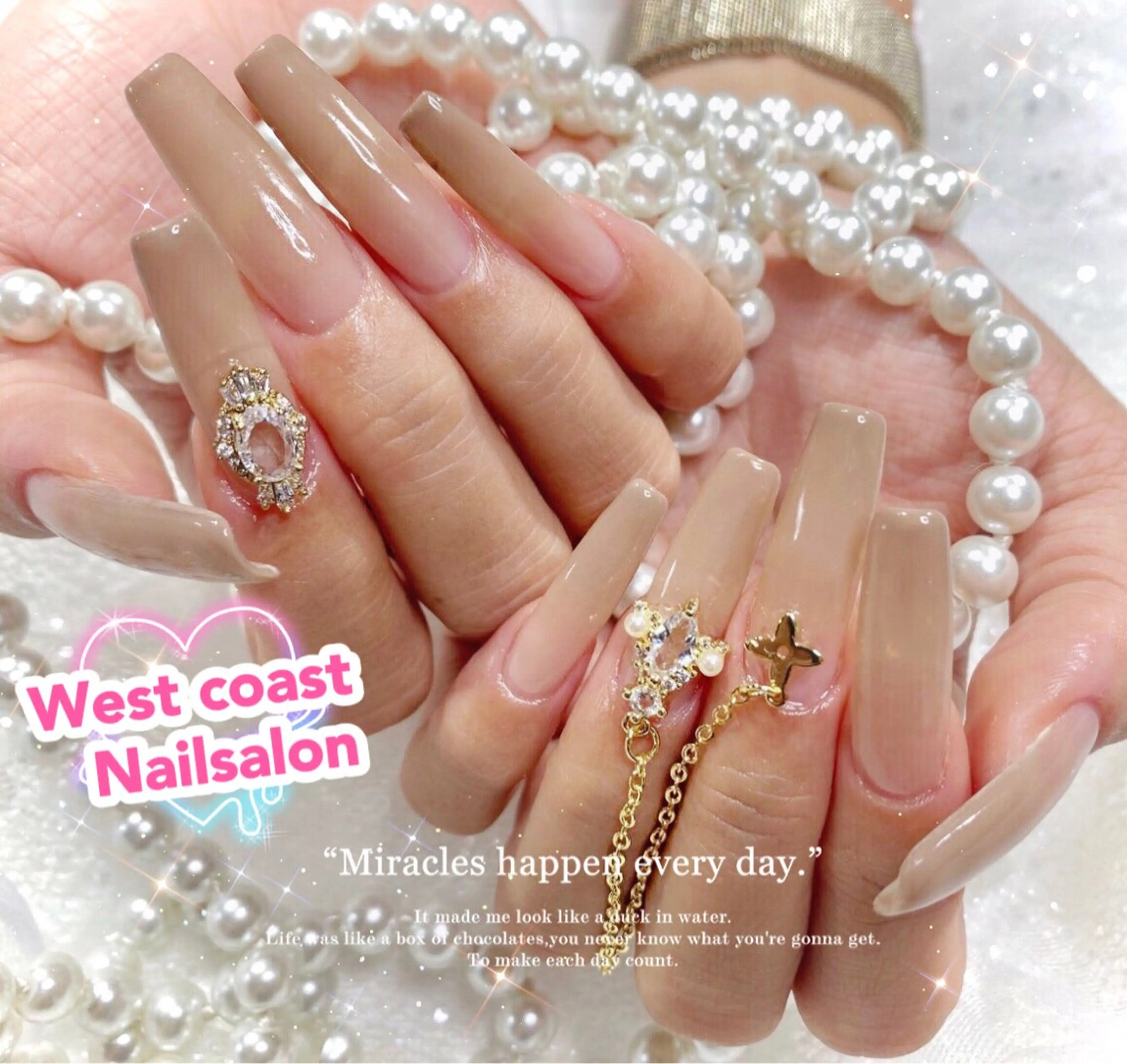 ネイル ハンドネイル リボン、ガーリー パーツ放題専門店のネイルデザイン